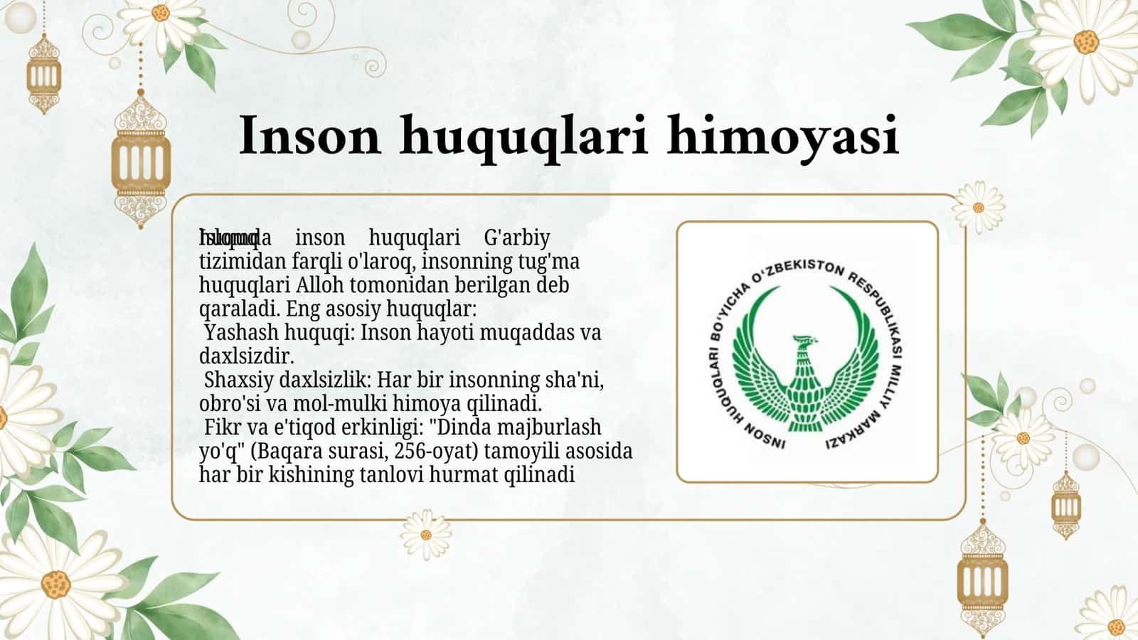 Islomda inson huquqlari himoyasi, ijtimoiy tenglik, adolat va tolerantlik 3