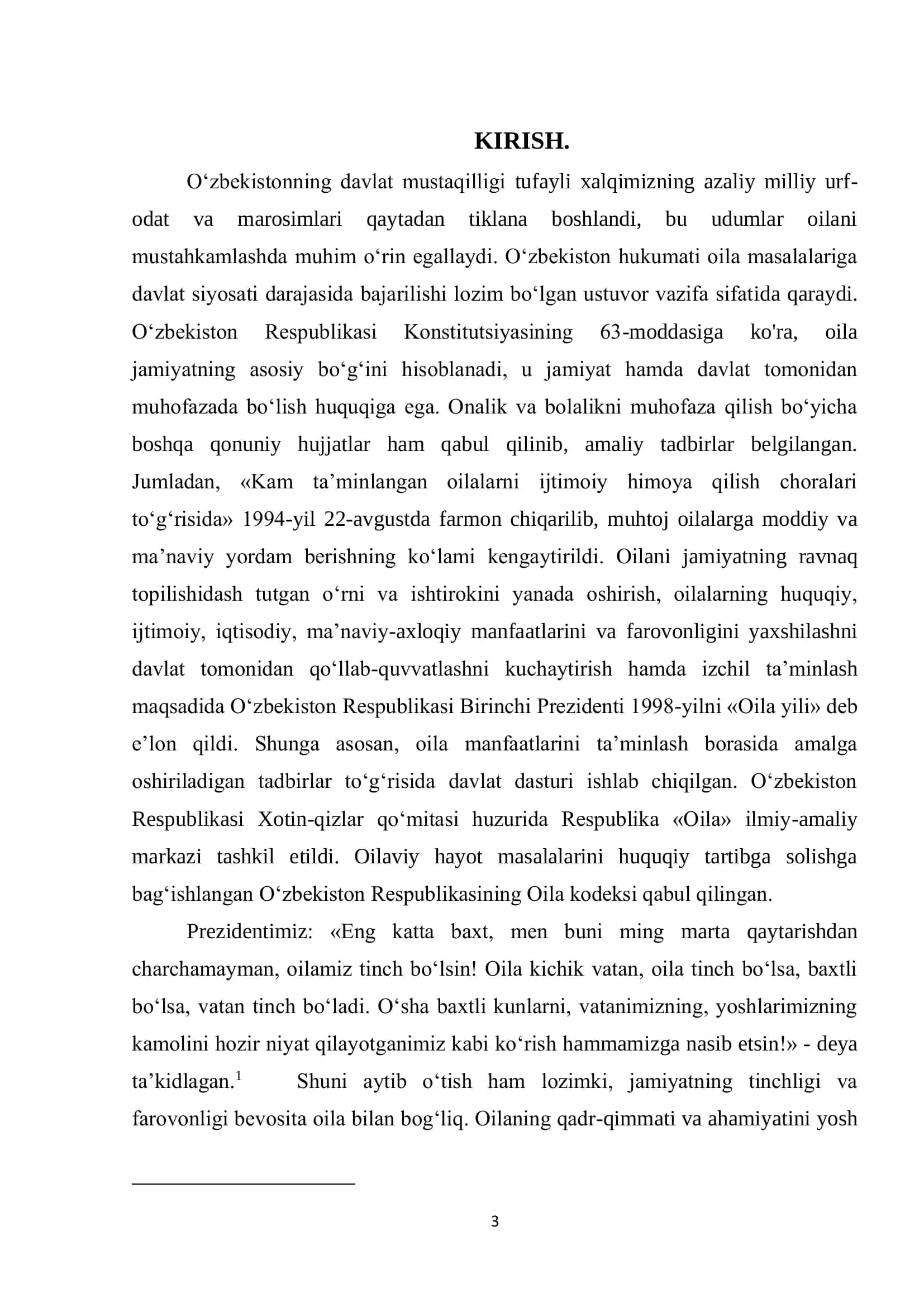Oilaning ijtimoiy maqomi va uning turlari kurs ishi 3