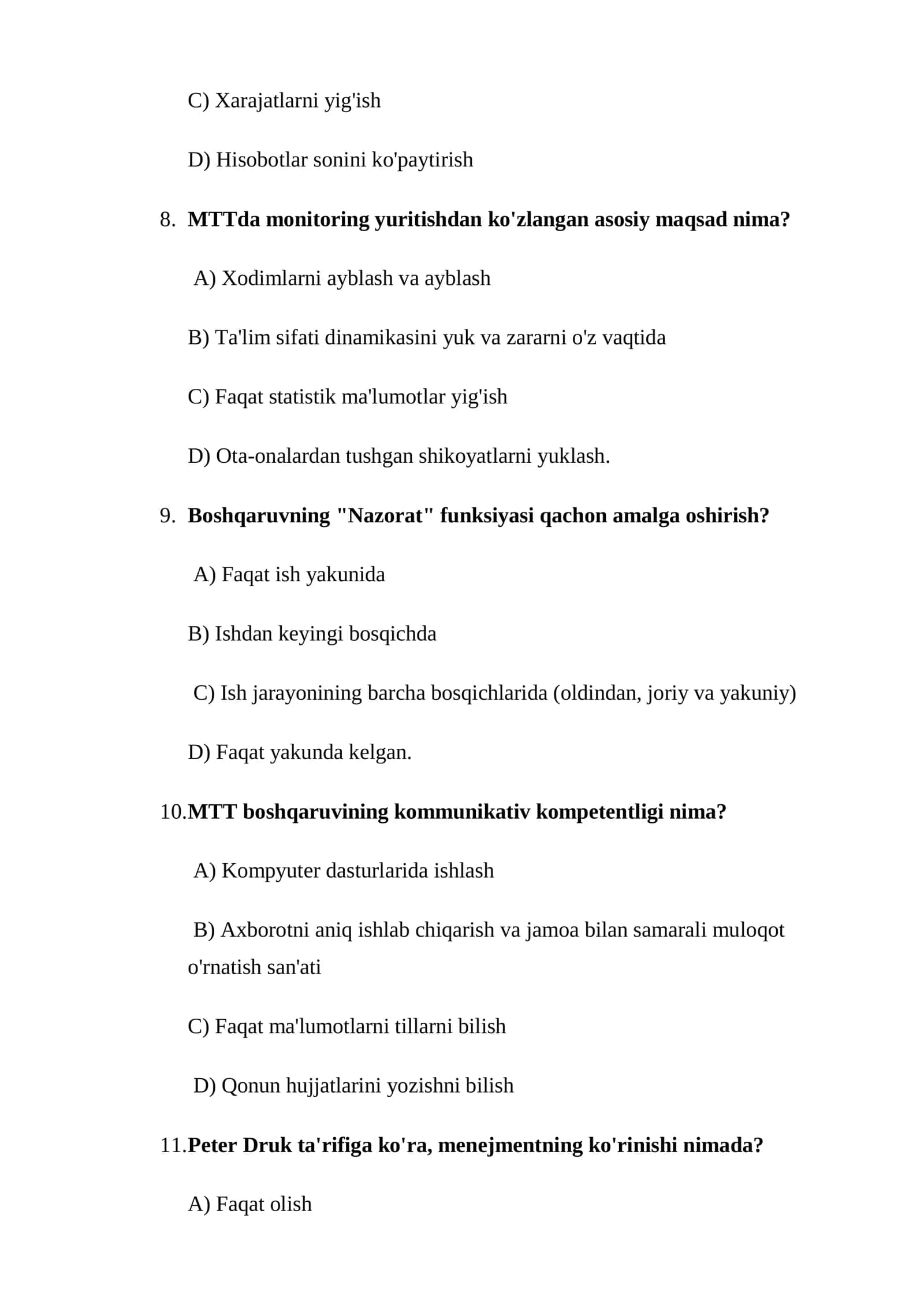 Maktabgacha ta'limda menejment fanidan test savollari 3