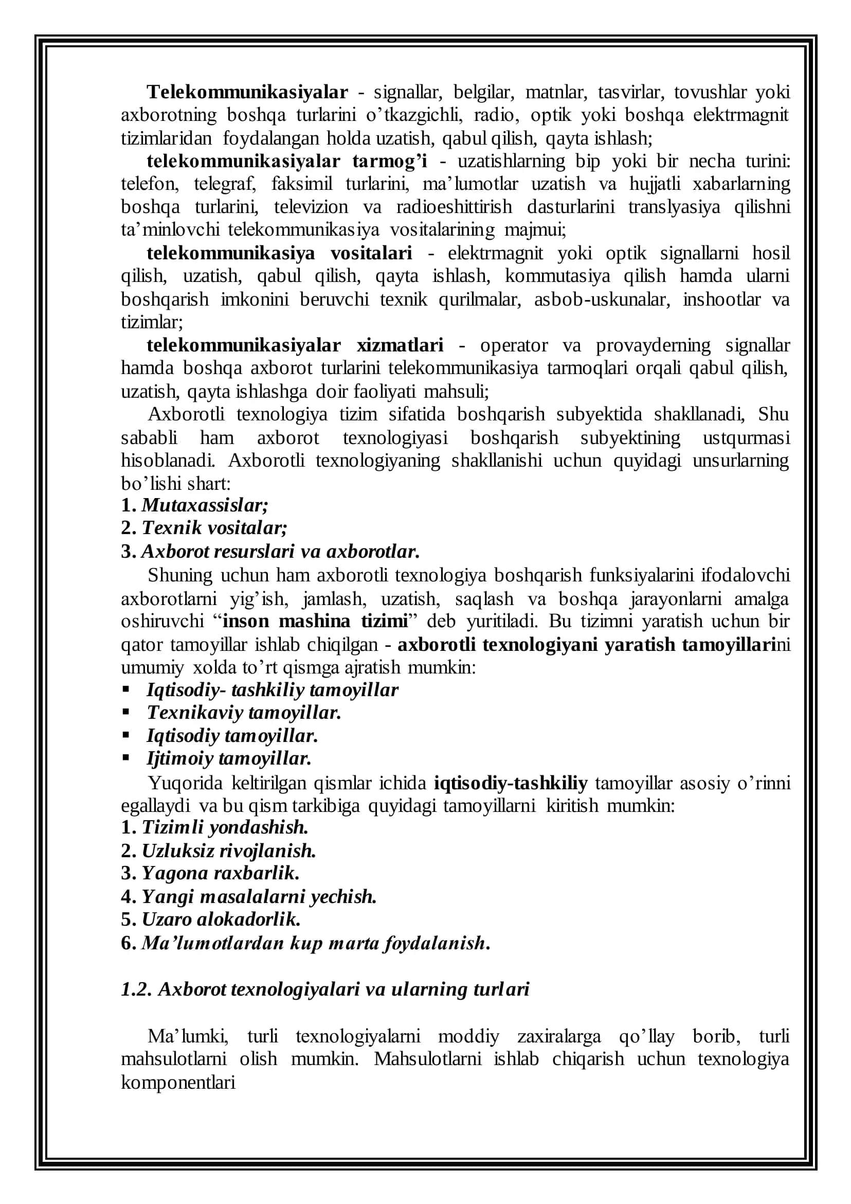 Tizimlarning umumiy ta'rifi. Axborot texnologiyalari 3