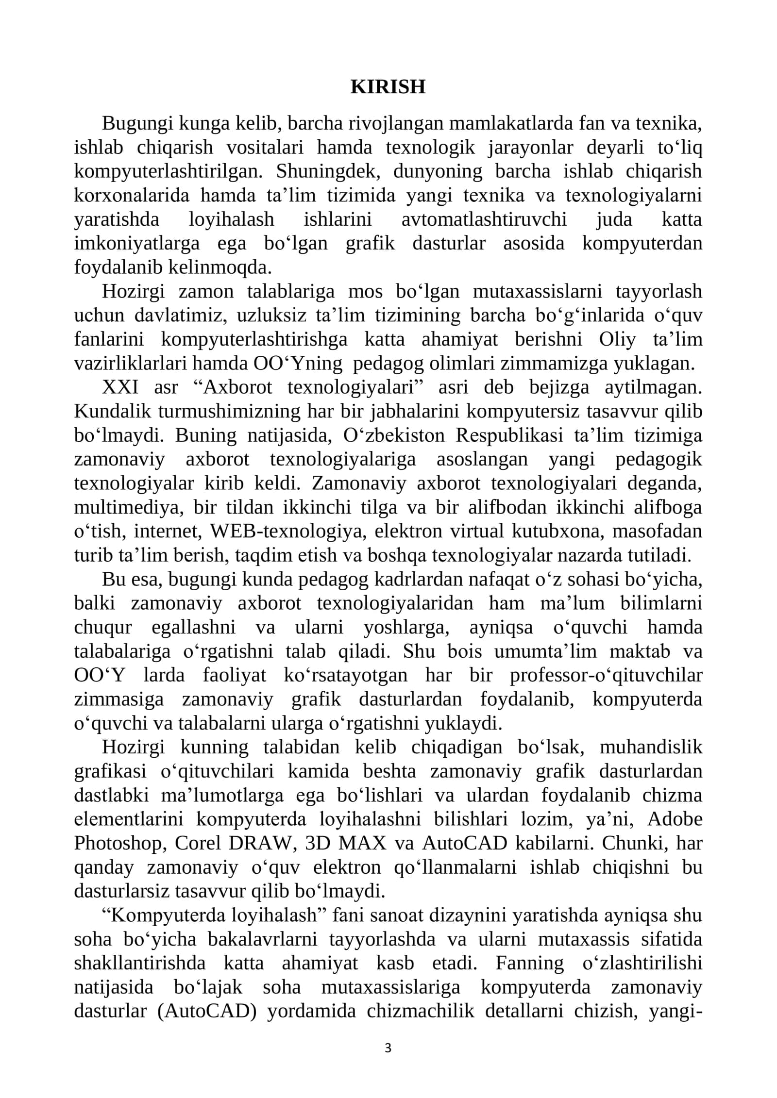 Kompyuterda loyihalash. O‘quv-uslubiy qo‘llanma 3