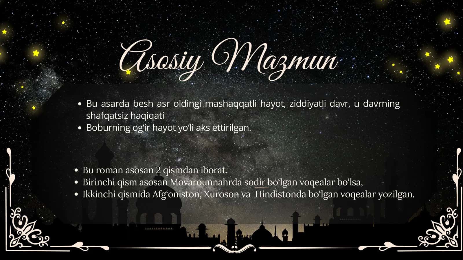 Yulduzli tunlar asar tahlili 3