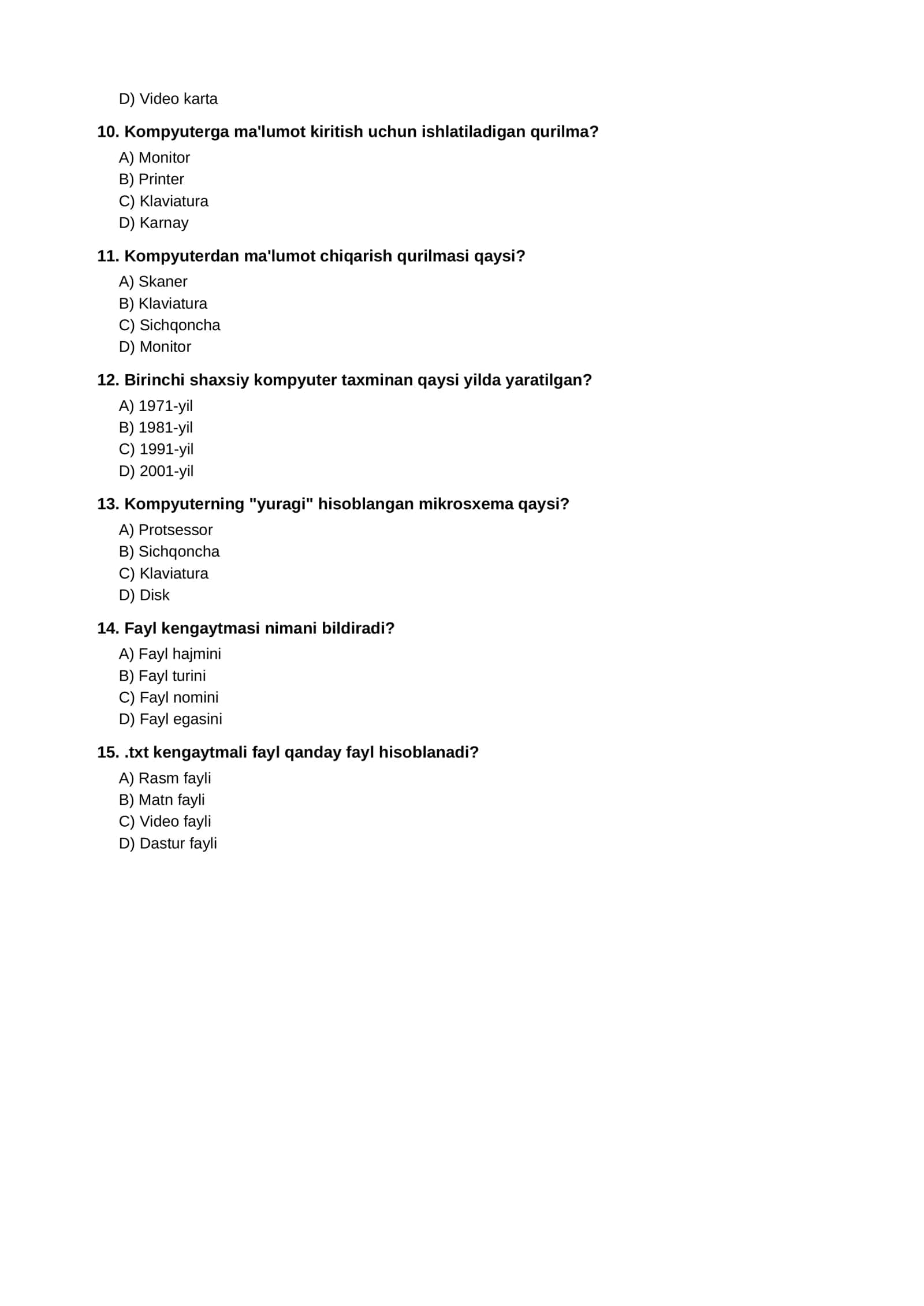 INFORMATIKA FANIDAN TEST TOPSHIRIQLARI 3