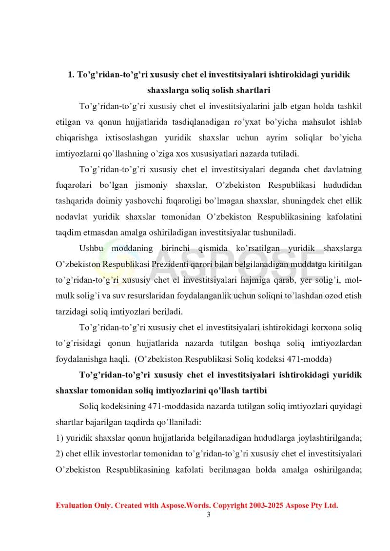 To’g’ridan-to’g’ri xususiy chet el investitsiyalari ishtirokidagi yuridik shaxslarga soliq solishning o’ziga xos xususiyatlari 3