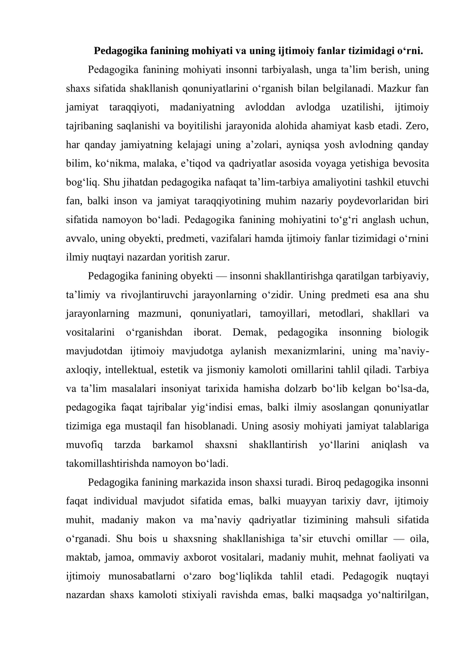 PEDAGOGIKANING IJTIMOIY FAN SIFATIDA JAMIYAT TARAQQIYOTIDAGI O‘RNI 3