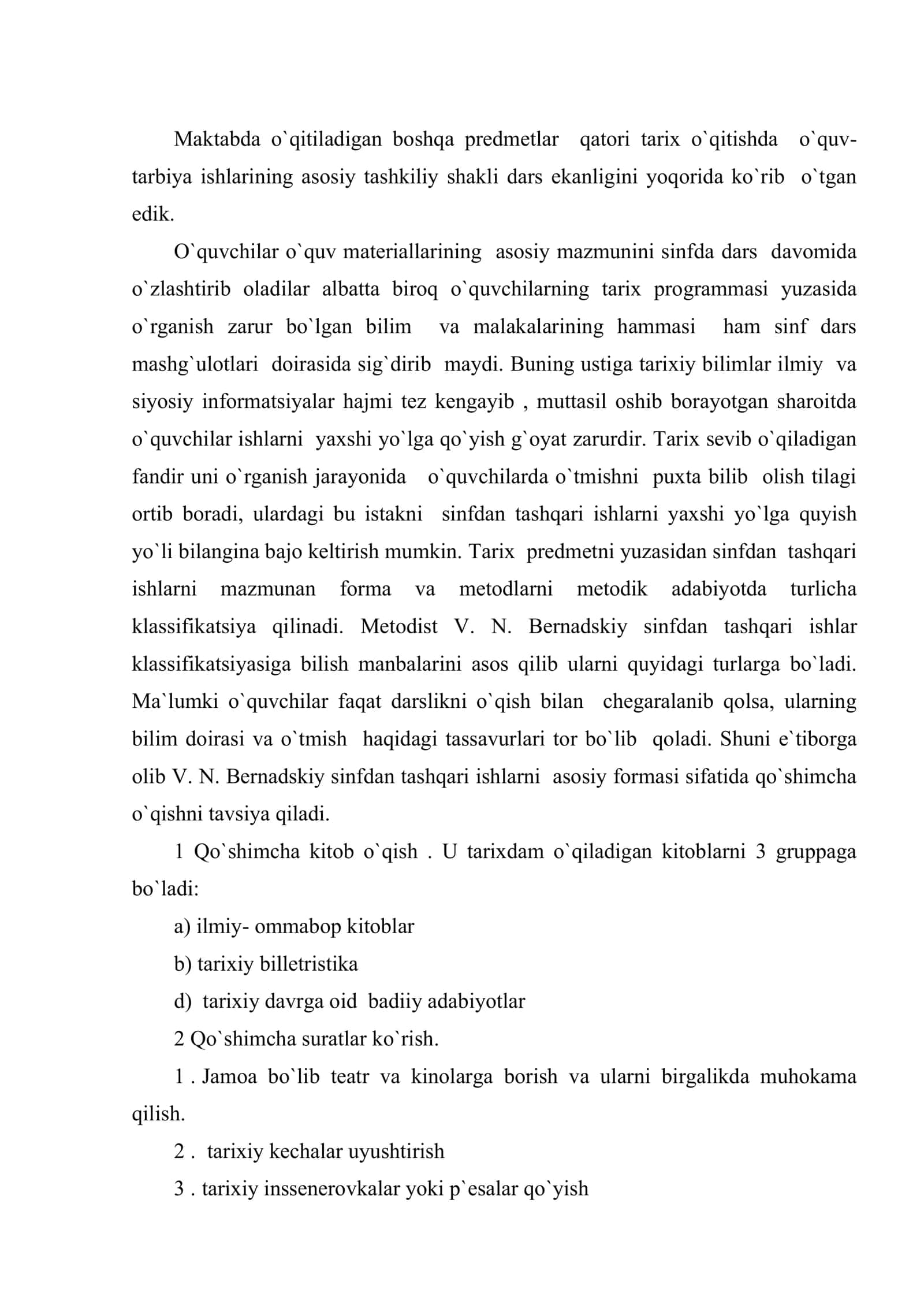 Tarix fanidan sinfdan tashqari olib boriladigan ishlar 3