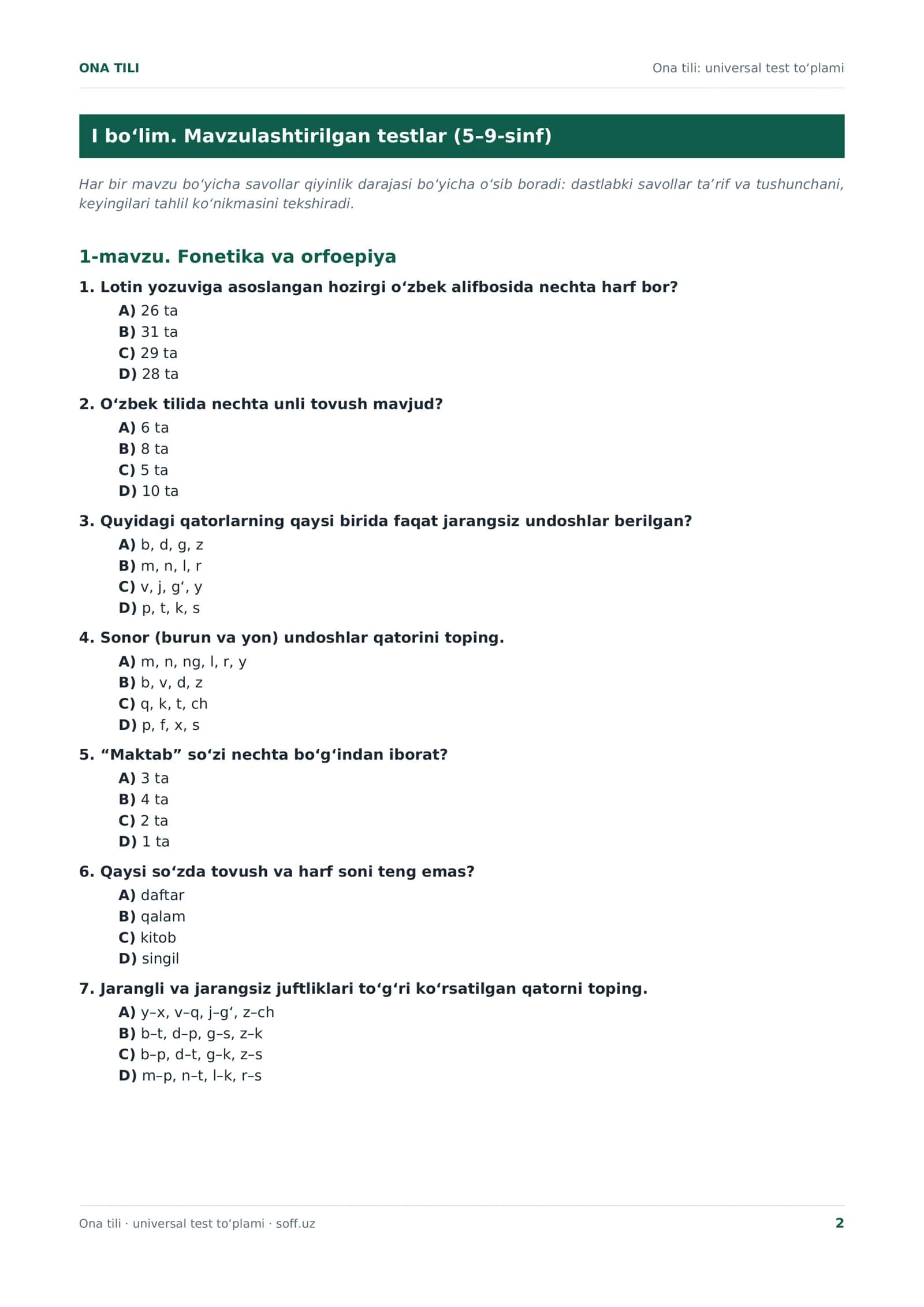 Ona tili: universal test toʻplami 3