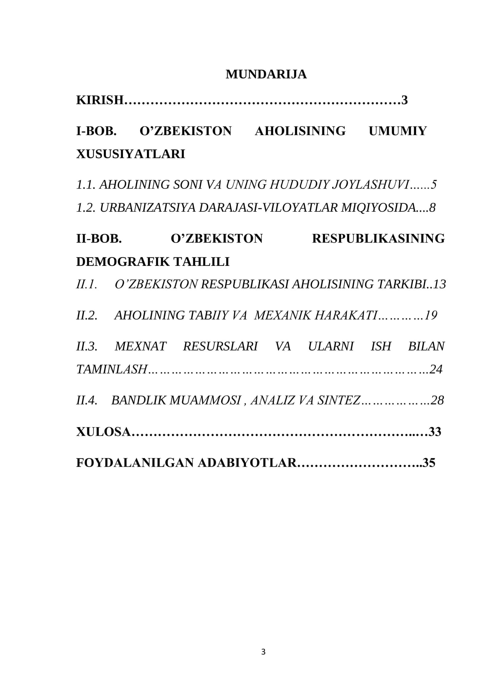 O‘ZBEKISTON RESPUBLIKASINING AXOLISI VA MEHNAT RESURSLARI 3