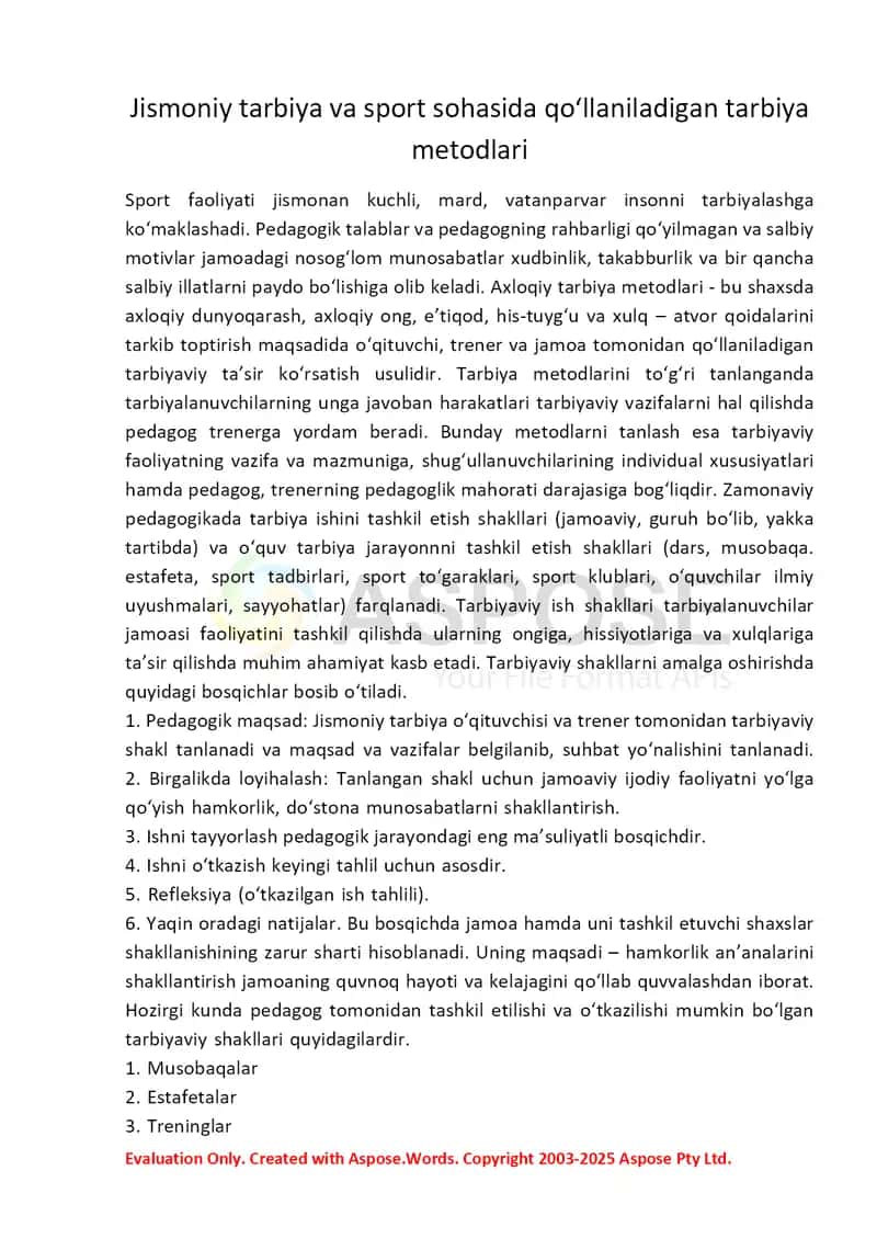 Jismoniy tarbiya va sport sohasida qo‘llaniladigan tarbiya metodlari 3