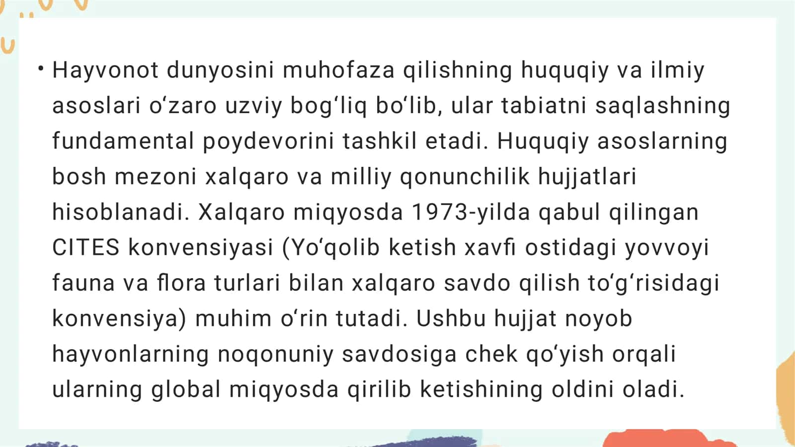 Noyob va yo'qalib borayotgan hayvonlarni asrashga qaratilgan dastur va loyihalar 3