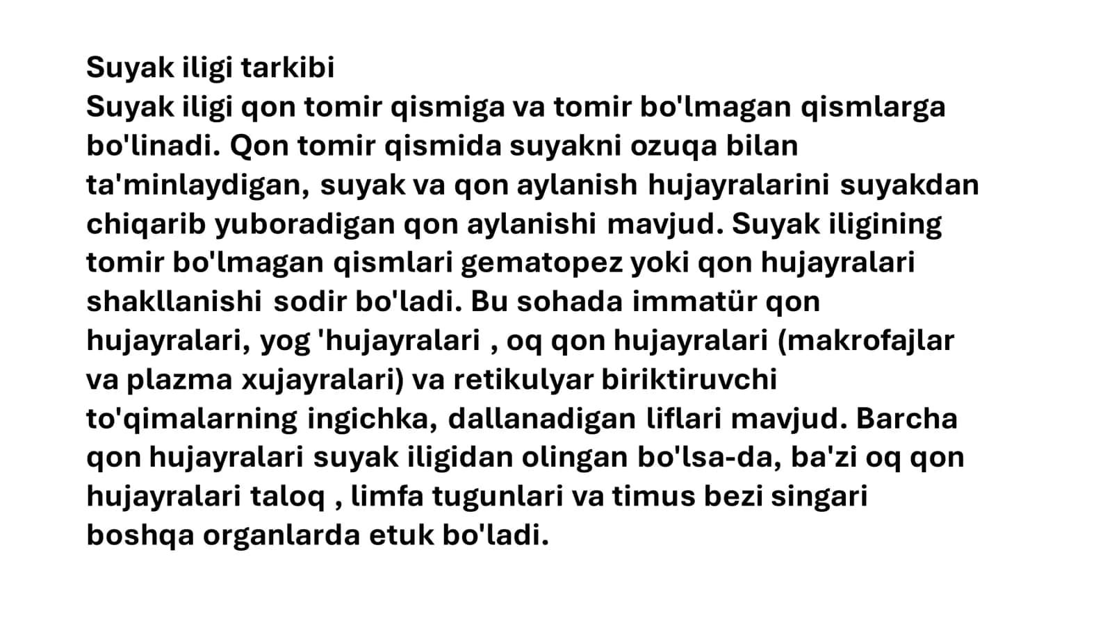 Suyak iligi taraqqiyoti, tuzilishi, vazifasi 3