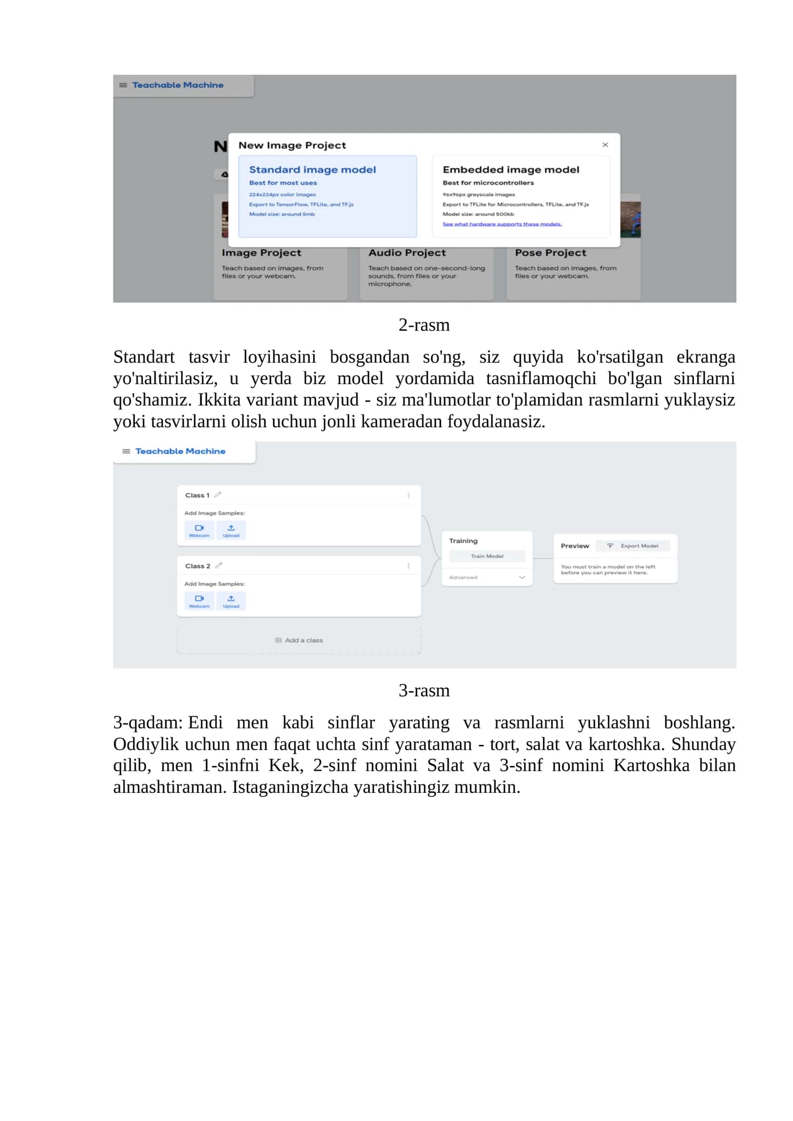 Google teachable machine dasturi yordamida birinchi suniy intellektni yaratish 3