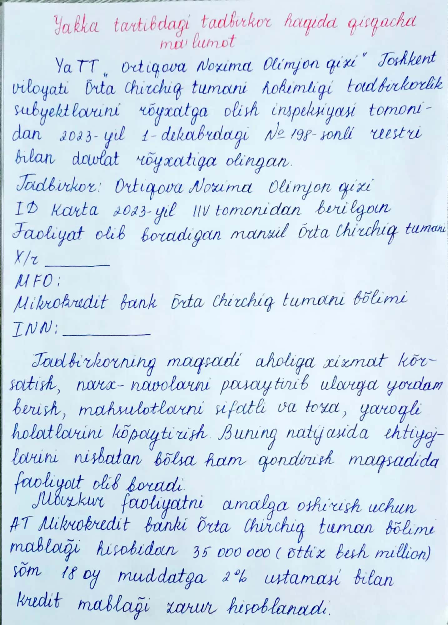 "Biznes loyiha" ayollar uchun 3