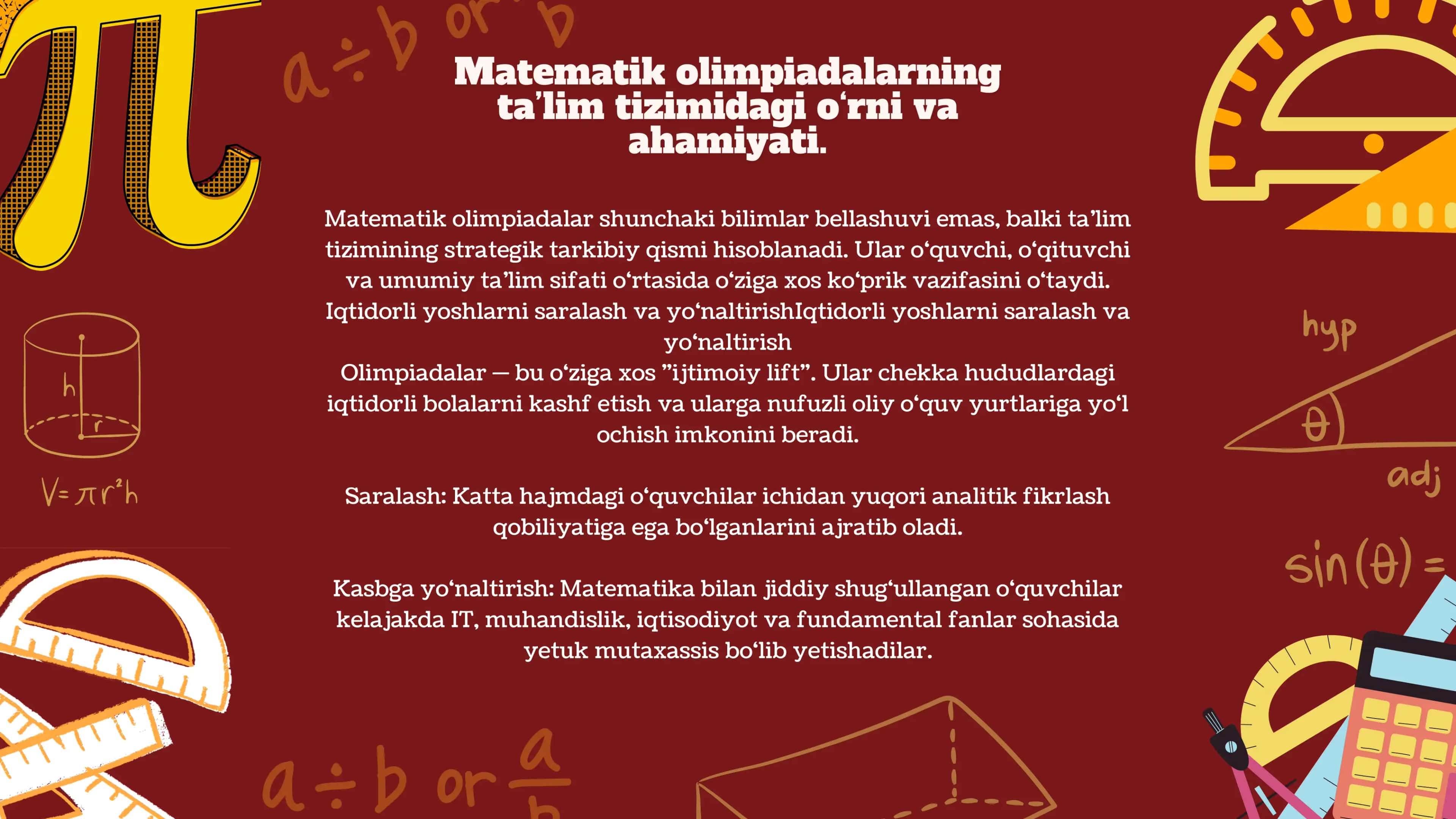 Matematik olimpiadalarga tayyorgarlik metodikasi, iqtidorli yoshlarni saralash va yo‘naltirish uchun 3