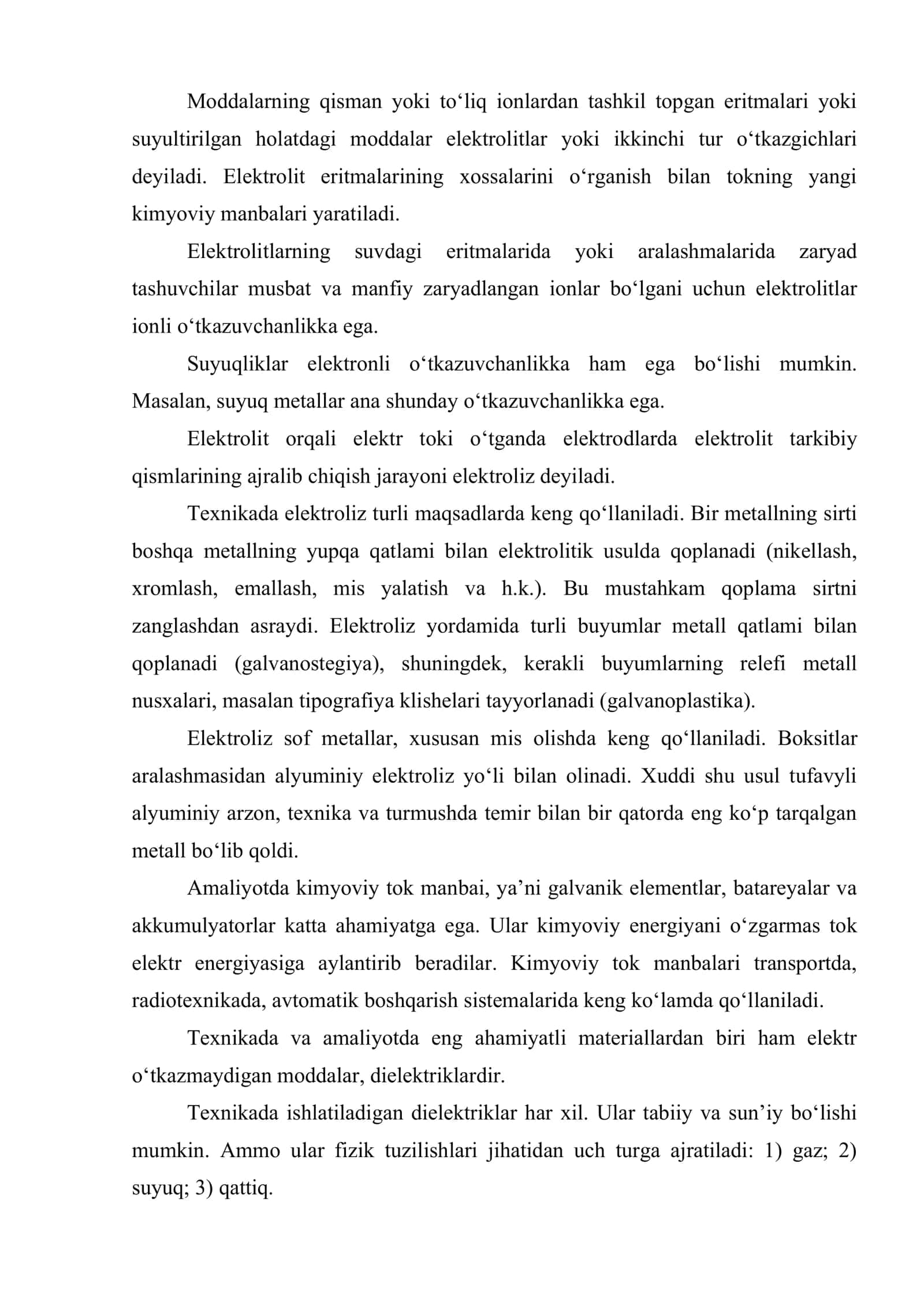 O‘tkazgichlar, dielektriklar va yarim o‘tkazgichlar 3