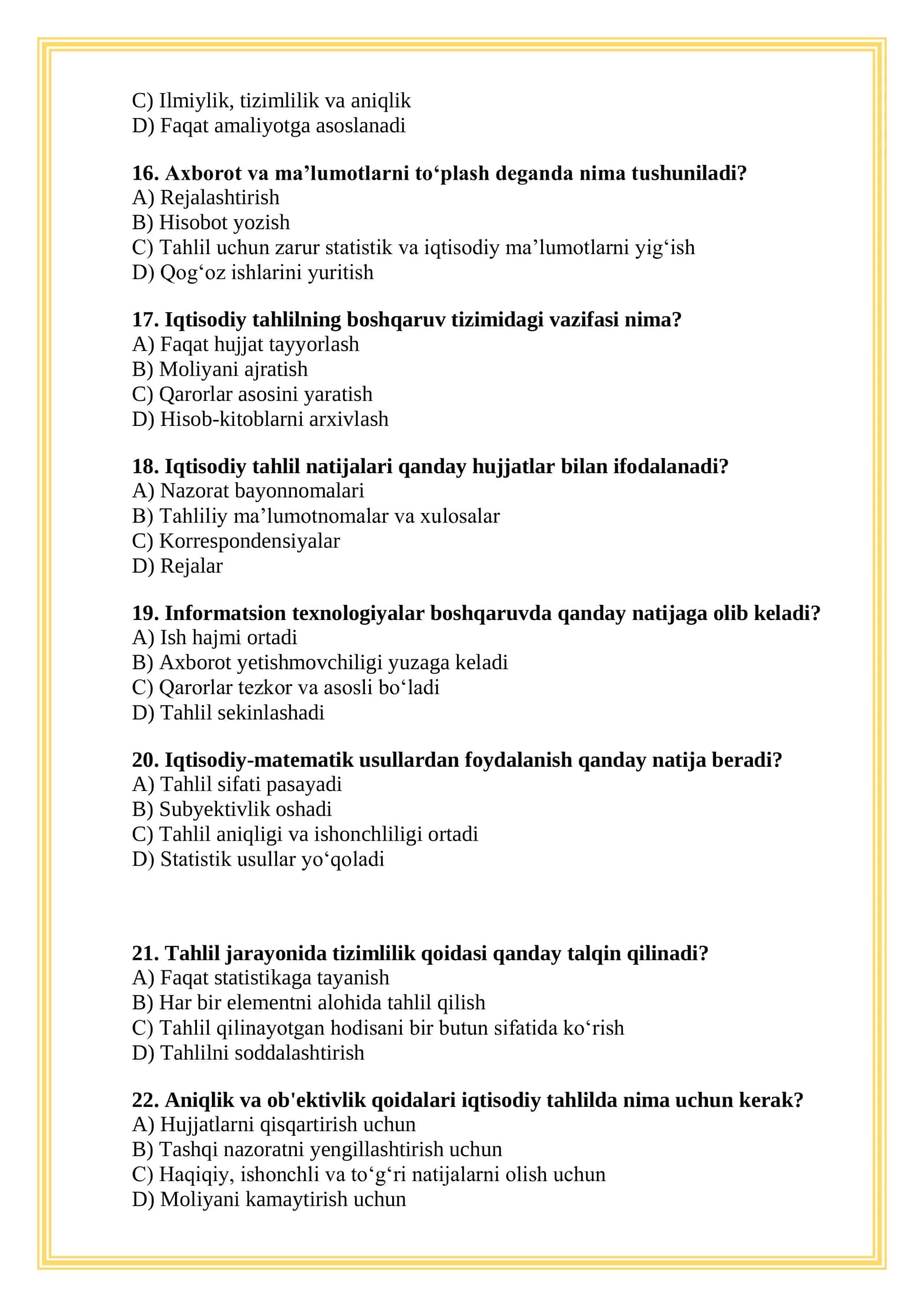 TEST iqtisod Savollar va javoblar 3