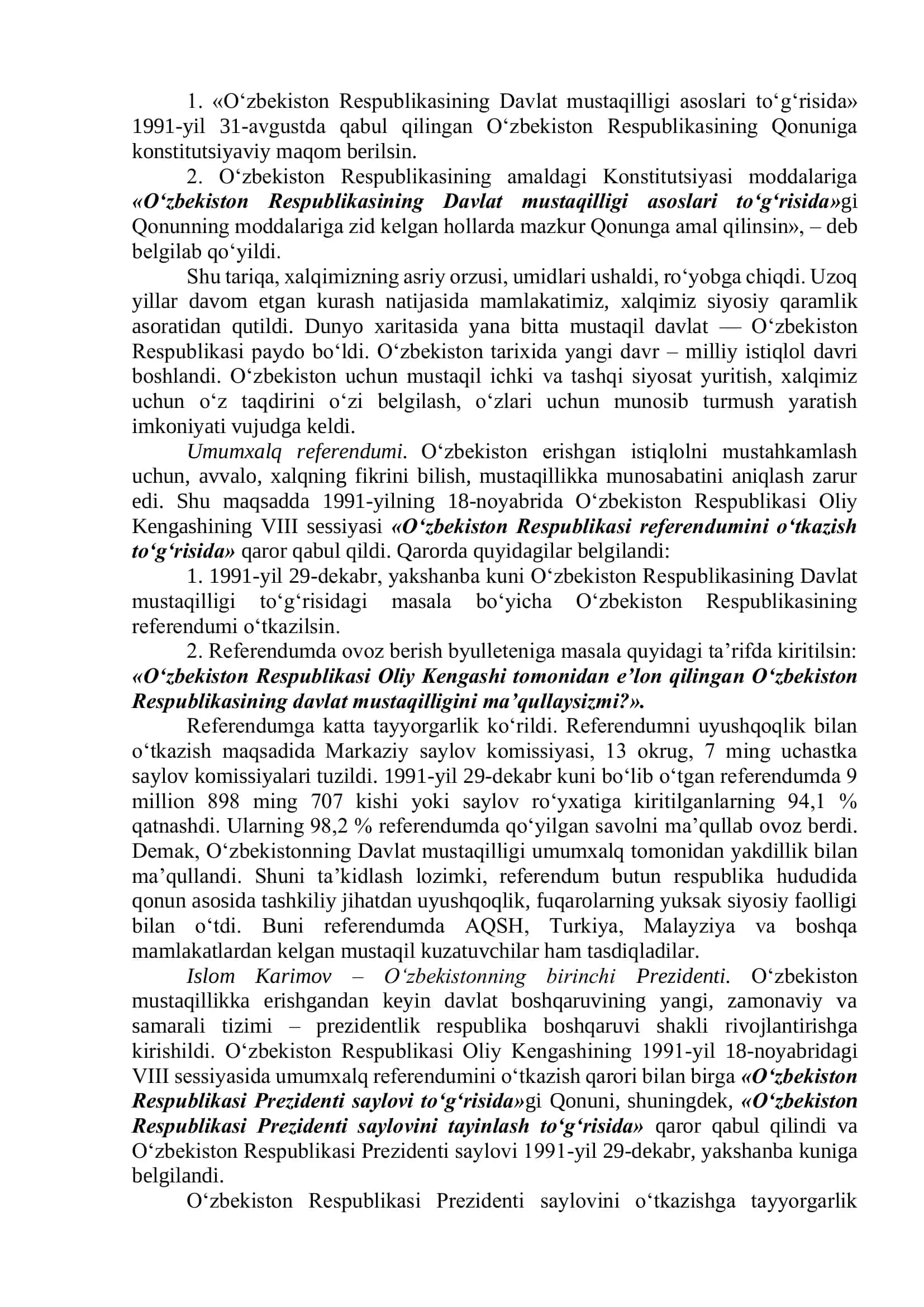 Mustaqil O‘zbekiston Respublikasi tashkil topishining tarixiy ahamiyati 3