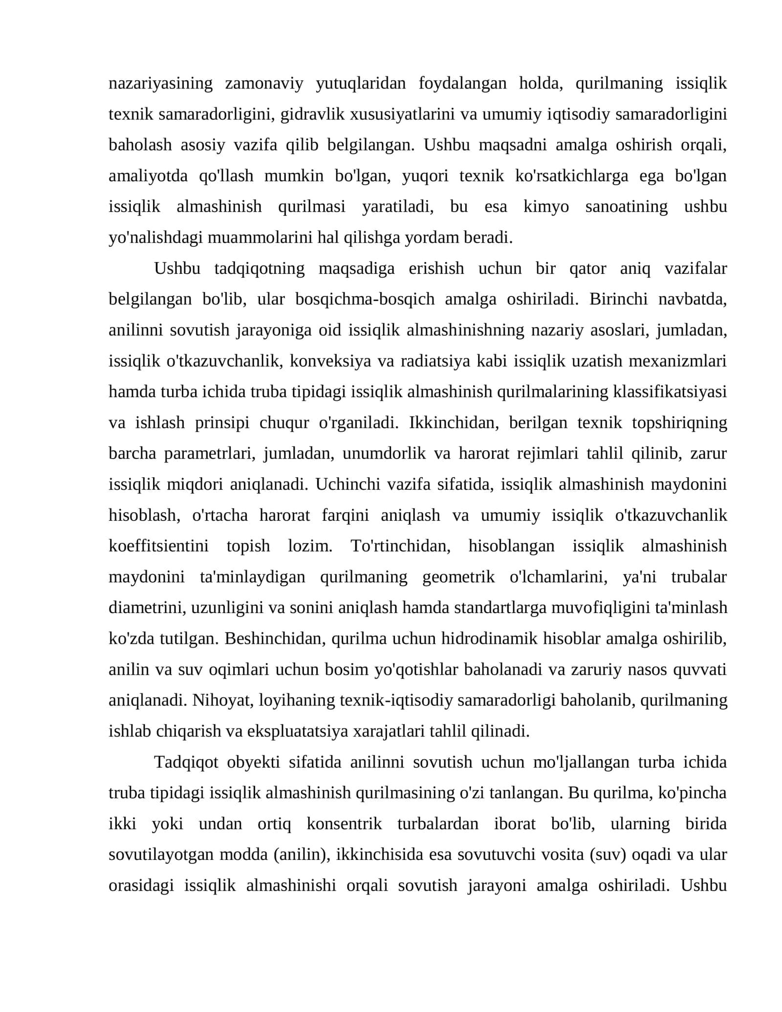 Anilinni sovutish uchun turba ichida truba tipidagi issiqlik almashinish qurilmasini hisoblash va loyihalash 3