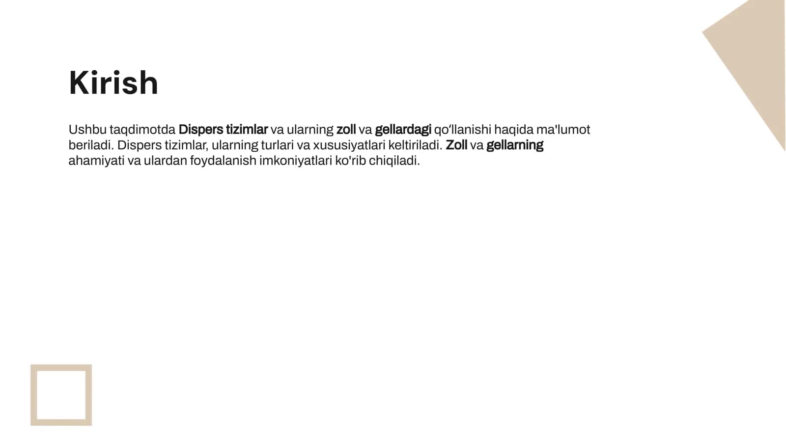 Dispers tizimlar va ularning zoll va gellardagi qoʻllanishi 3
