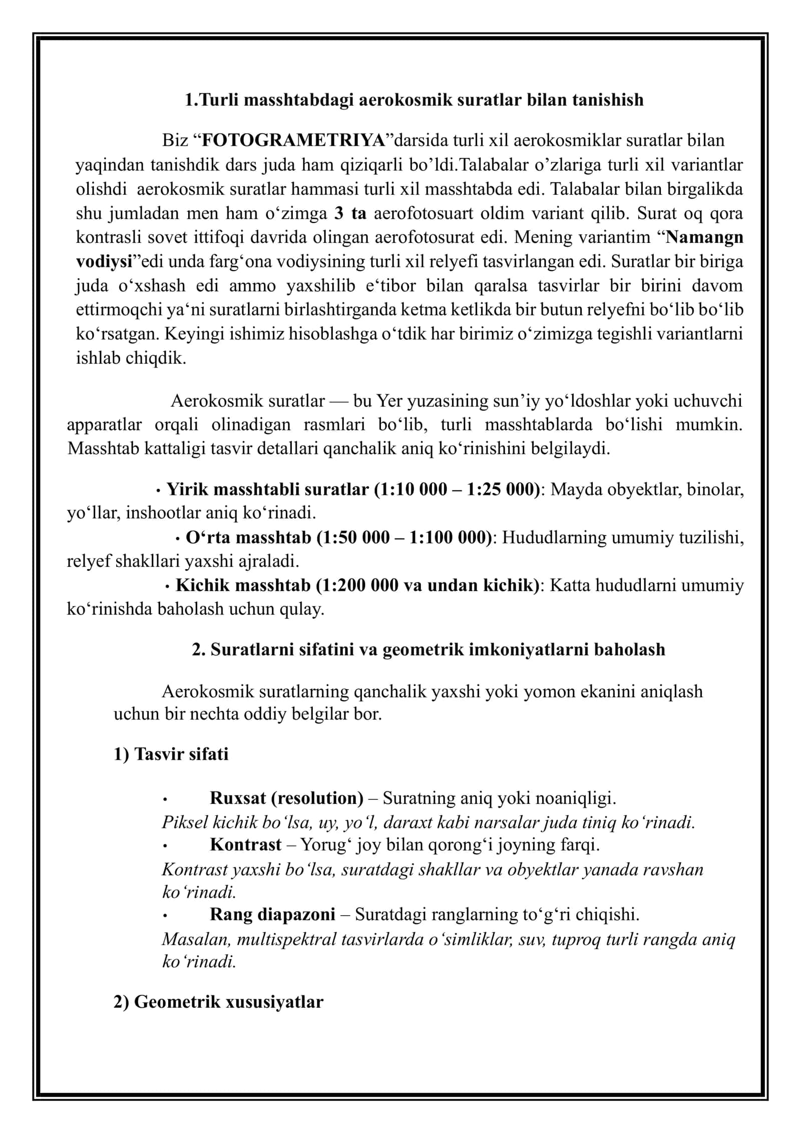 Turli masshtabdagi aerokosmik suratlar bilan tanishish va ularni taqqoslab baholash 3