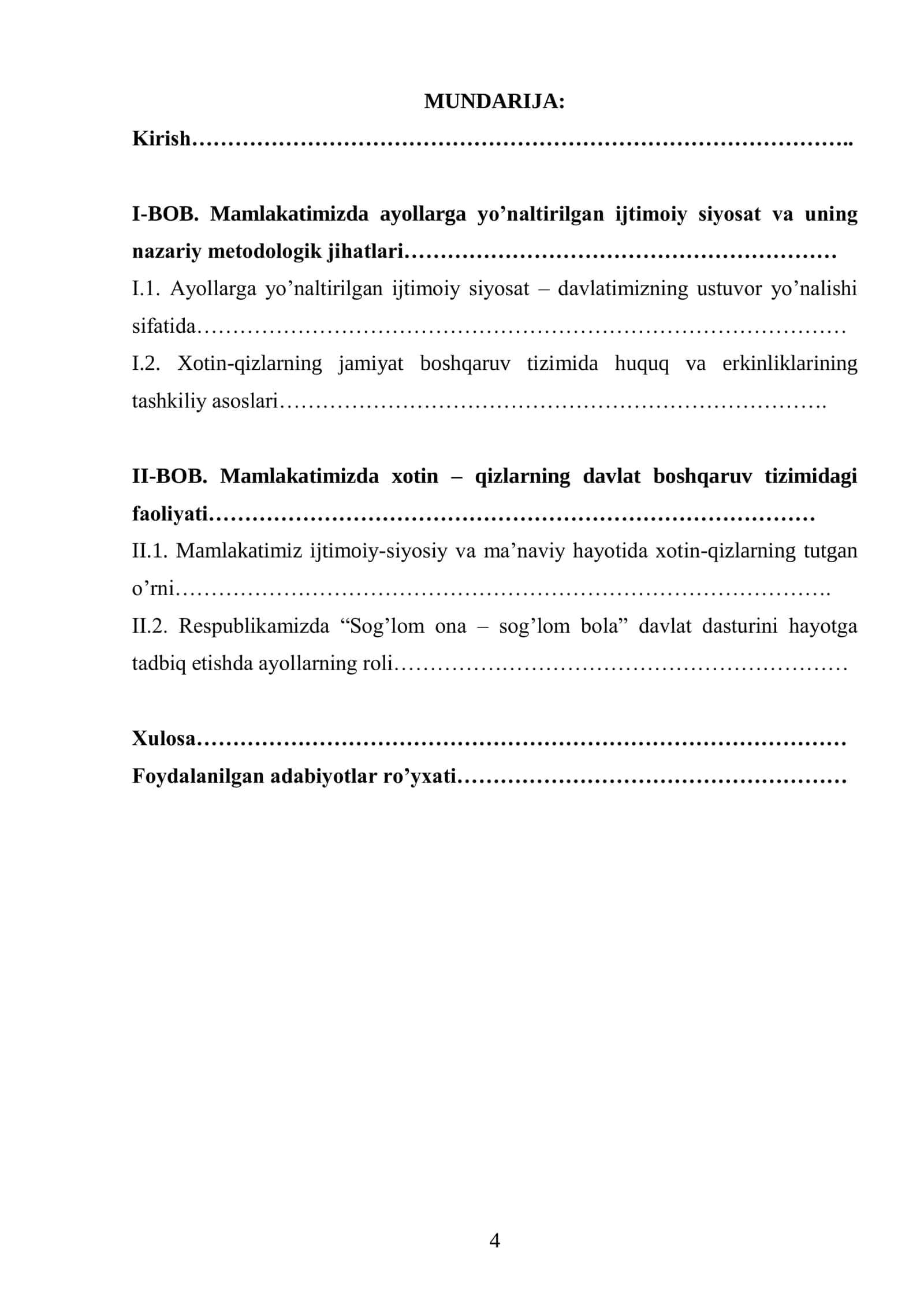 MAMLAKATIMIZDA AYOLLARGA YO’NALTIRILGAN IJTIMOIY SIYOSATNING O’ZIGA XOS XUSUSIYATLARI 3