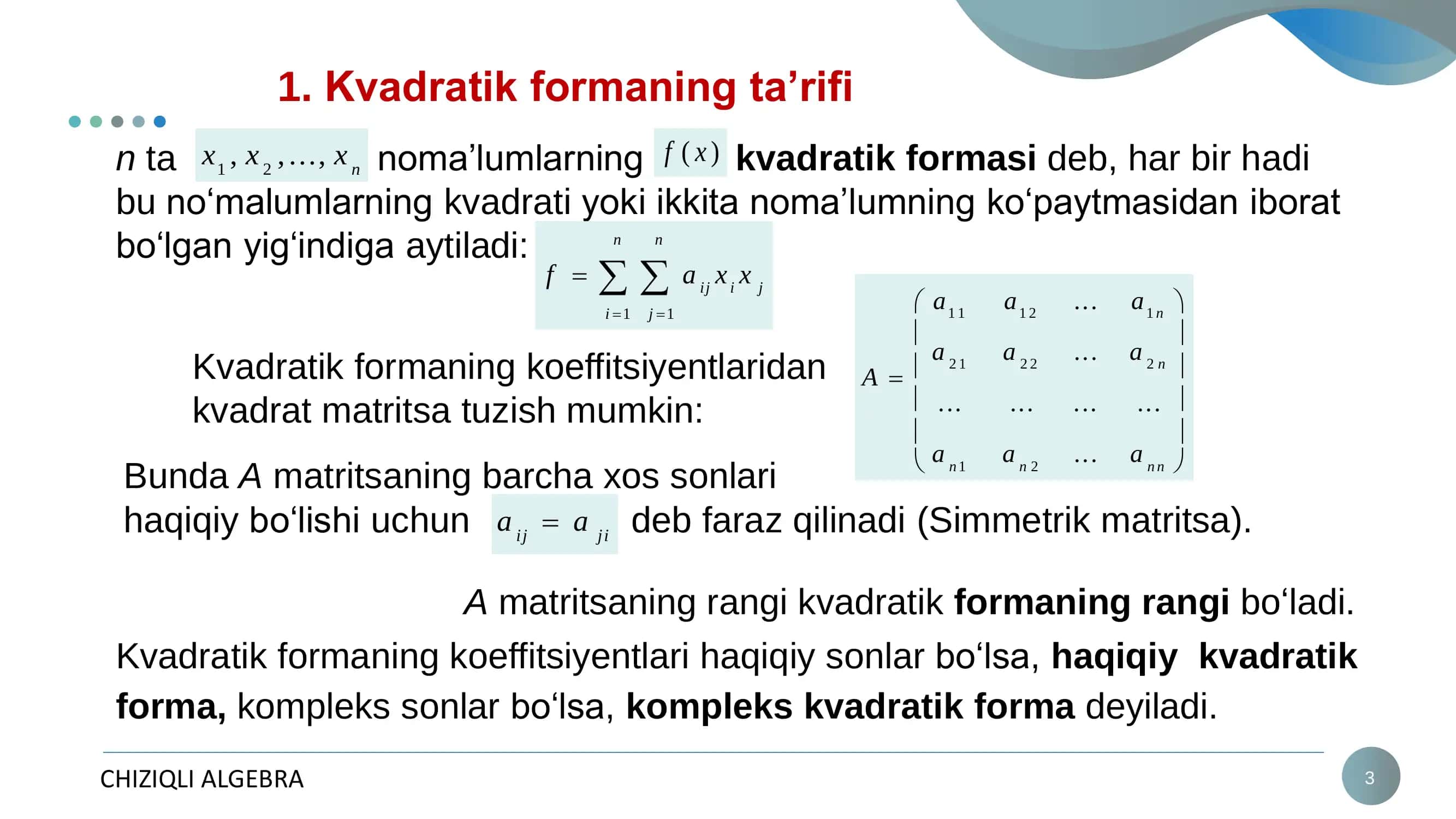 Kvаdrаtik fоrmа vа uni kаnоnik ko‘rinishgа kеltirish 3