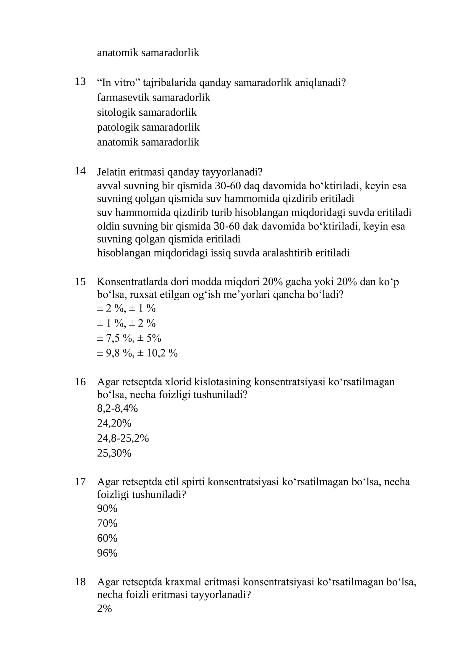 Farmatsiya mutaxassisligi boʻyicha shakllantirilgan test savollari roʻyxati 2026 3