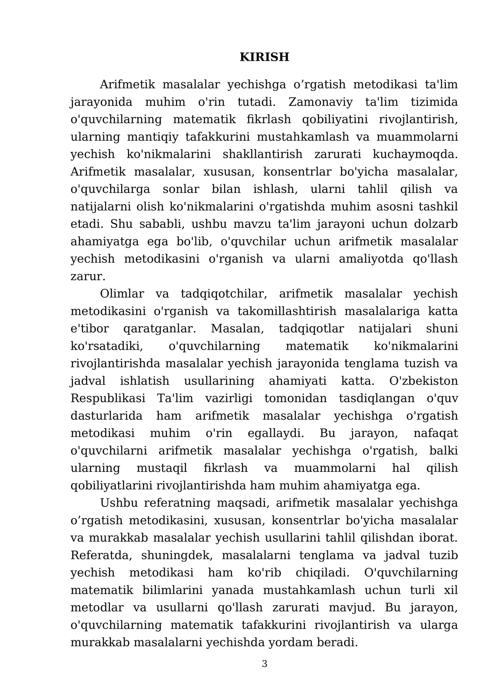 Arifmetik masalalar yechishga o’rgatish metodikasi. Konsentrlar (10, 100, 1000 va ko’p xonali sonlar) bo’yicha masalalar yechish ustida ishlash. Murakkab masalalar yechishga o’rgatish metodikasi 3