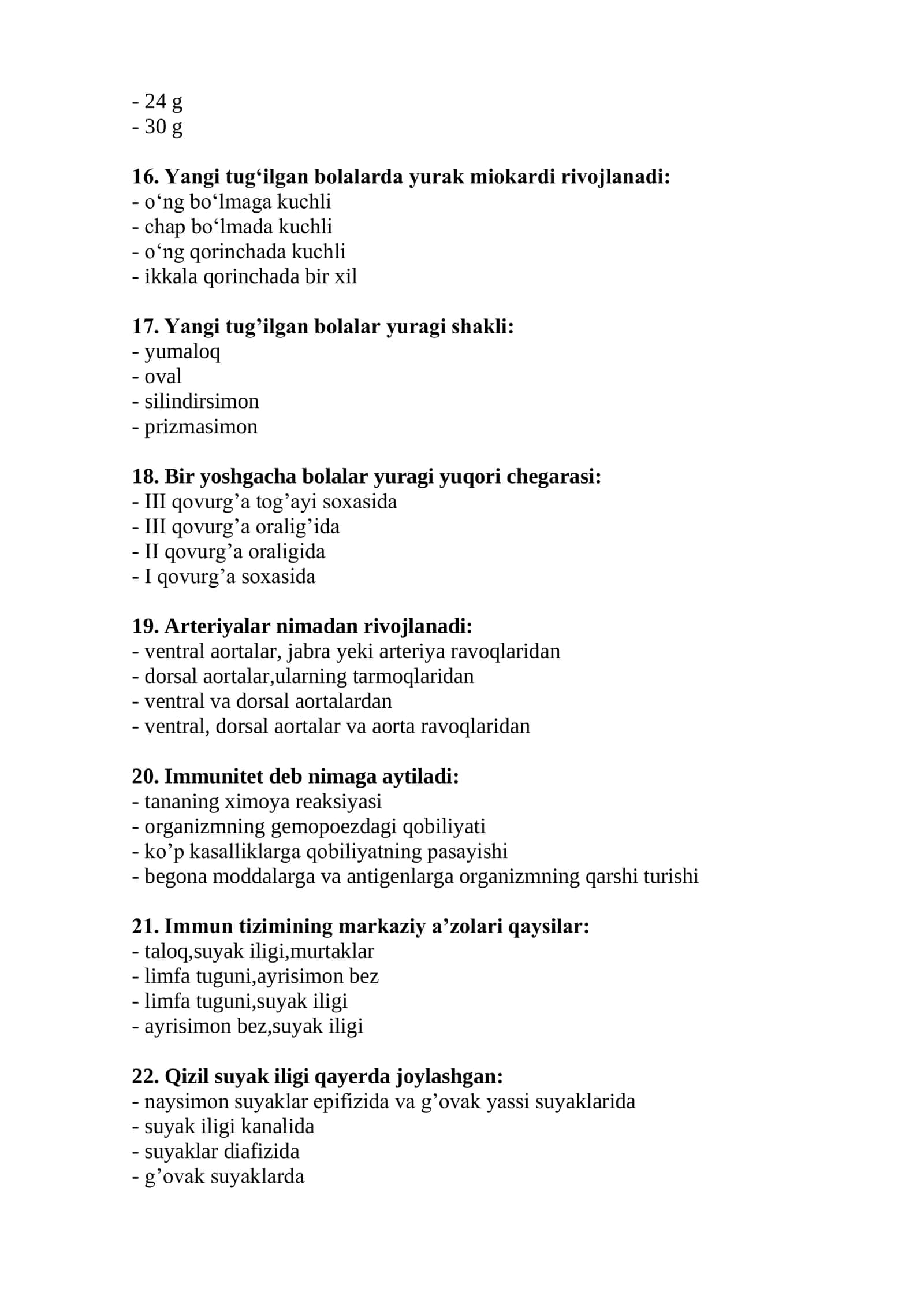Morfologiya mutaxassisligi bo’yicha shakllantirilgan test savollari 2026 3