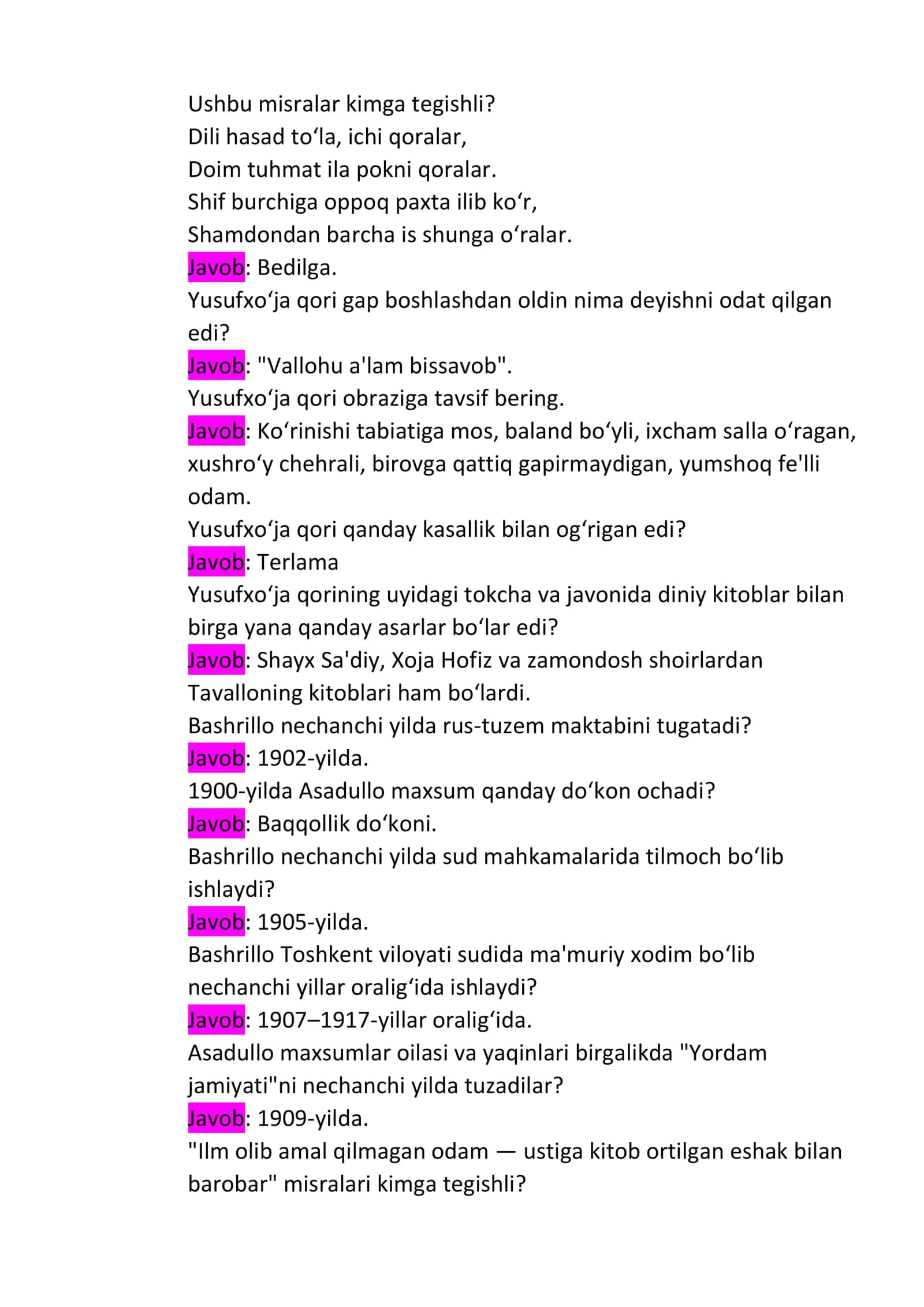 "Tirik ruhlar" romani asosida savol-Javoblar 3