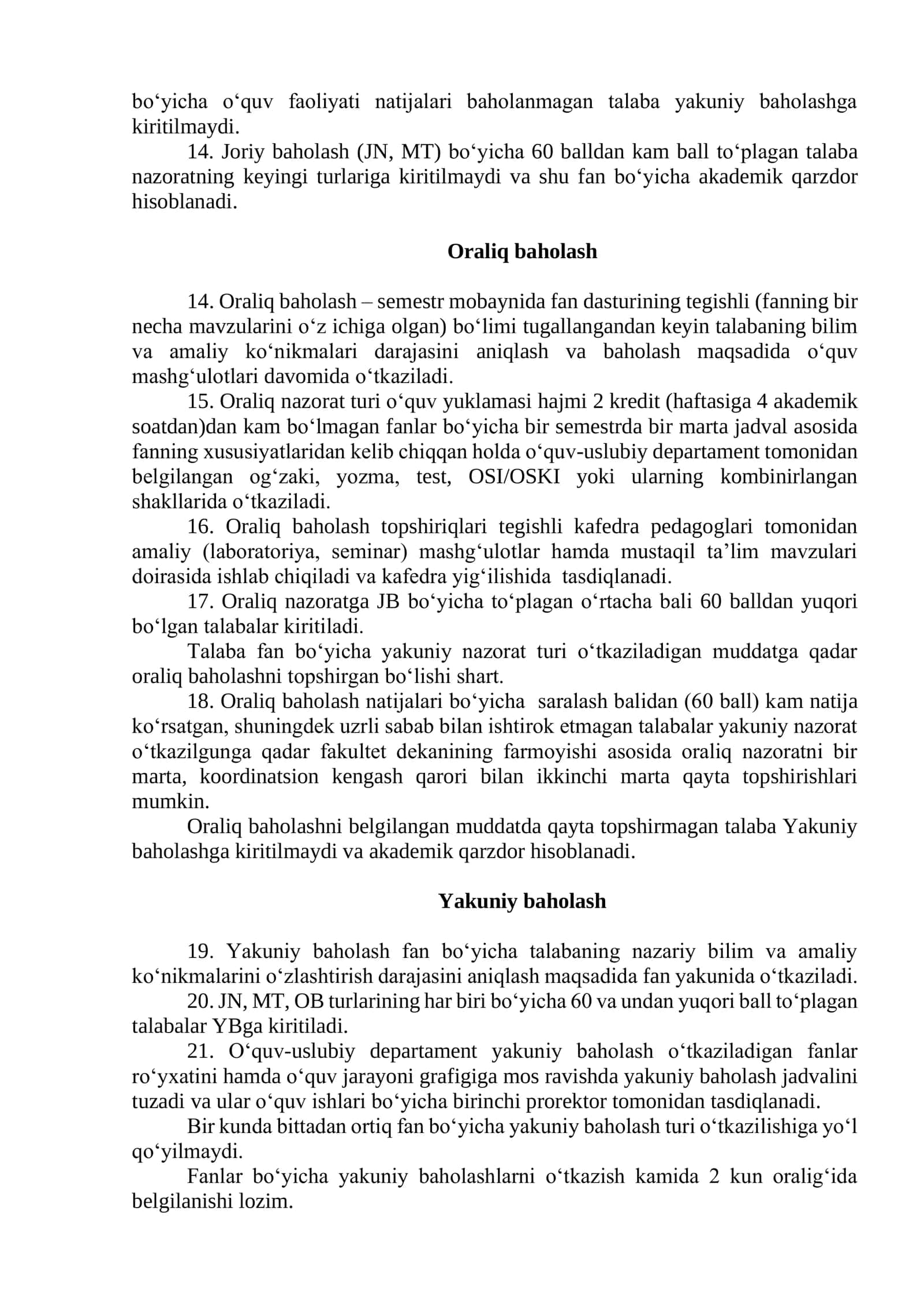 Talabalar bilimini nazorat qilish va baholash tartibi 3