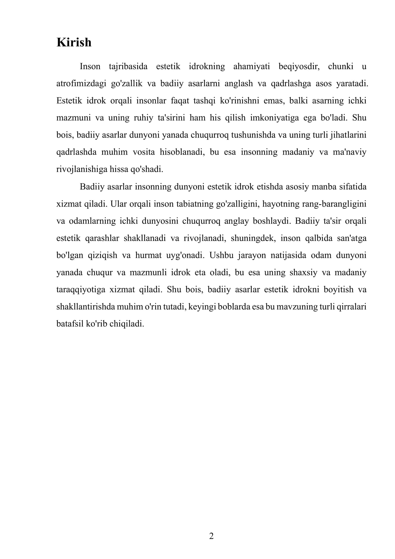 "Dunyoni estetik idrok etishda badiiy asarlarning ahamiyati" 3