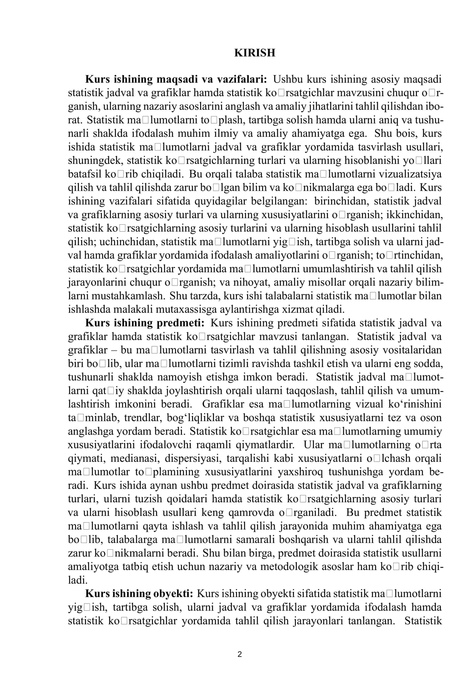 Statistik jadval va grafiklar. Statistik koʻrsatgichlar 3