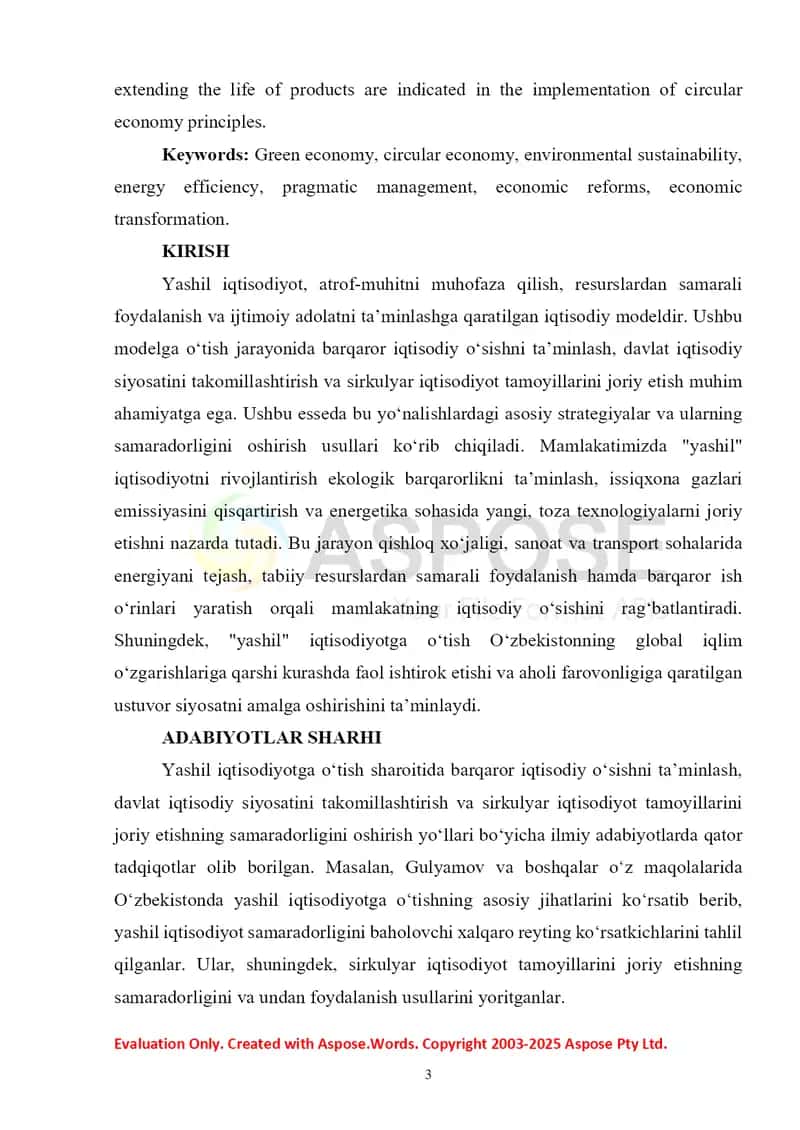 Yashil iqtisodiyotga o‘tish sharoitida barqaror iqtisodiy o‘sishni ta’minlash va davlat iqtisodiy siyosatini takomillashtirish 3