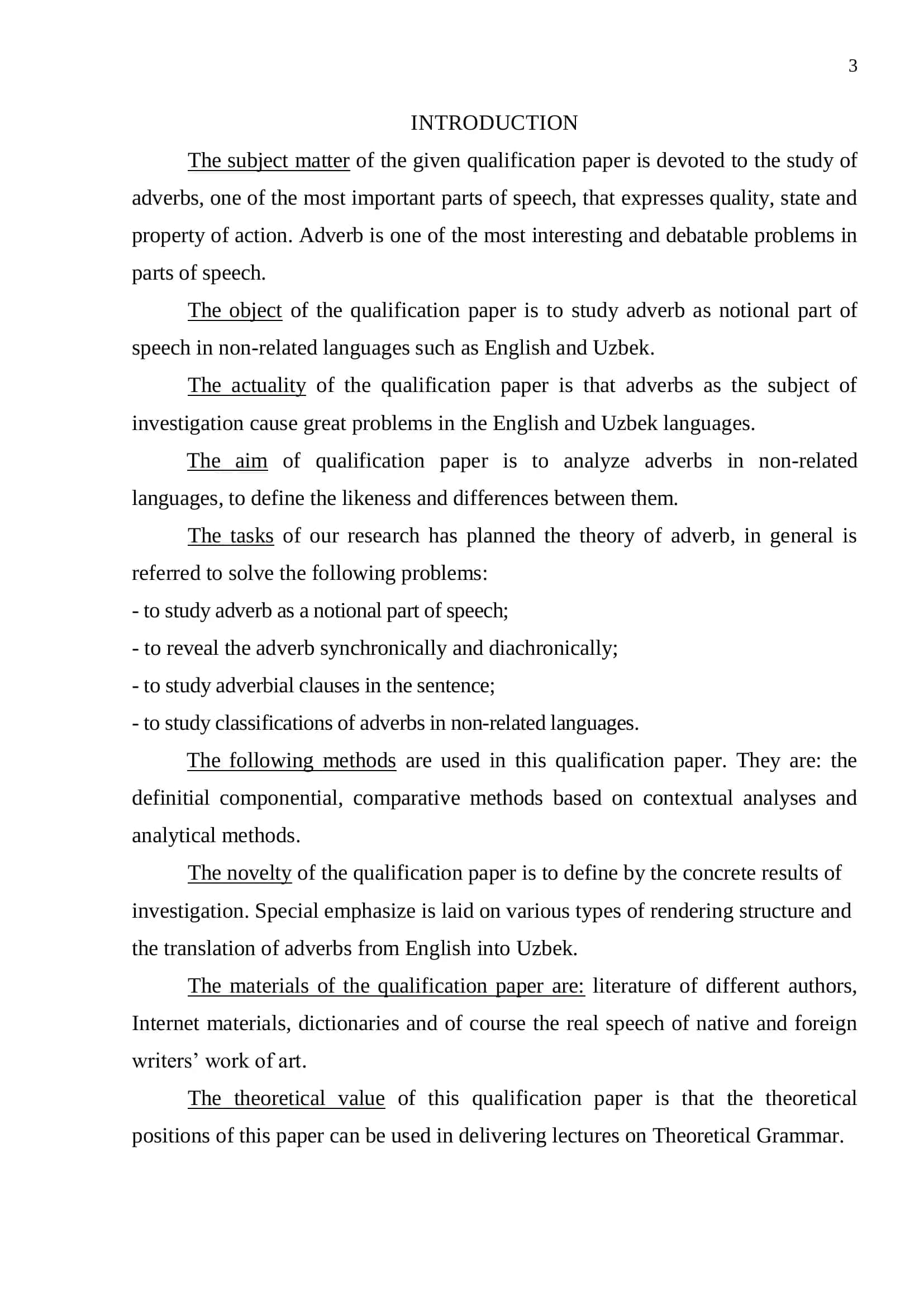 QUALIFICATION PAPER on ADVERBS IN THE ENGLISH AND UZBEK LANGUAGES 3