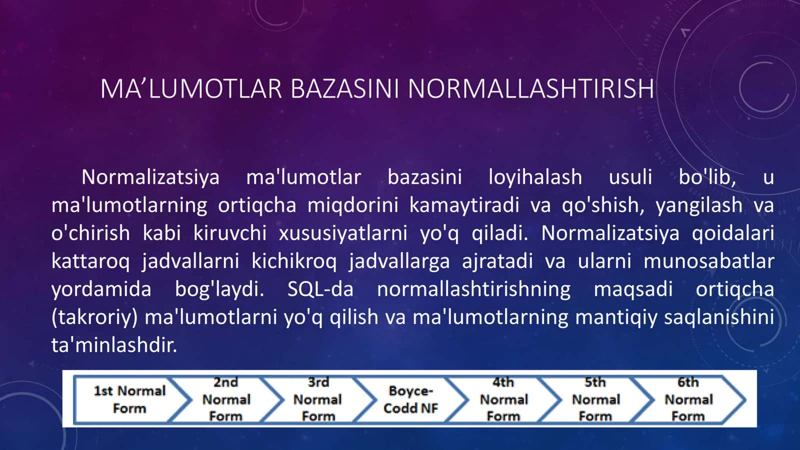 MA’LUMOTLAR BAZASINI NORMALLASHTIRISH: 1NF, 2NF, 3NF VA KODD NORMAL FORMALARI 3