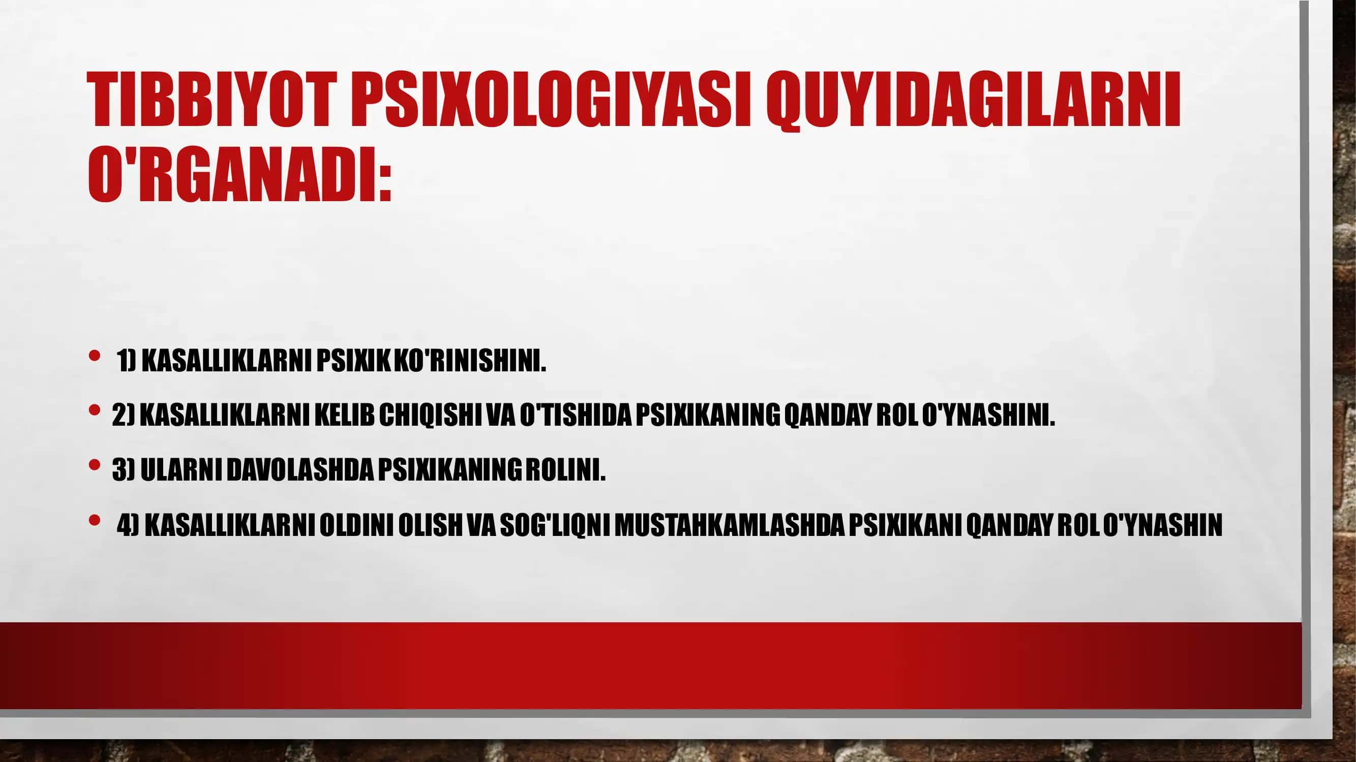 Tibbiyot Psixologiyasi Quyidagilarni Organadi 3