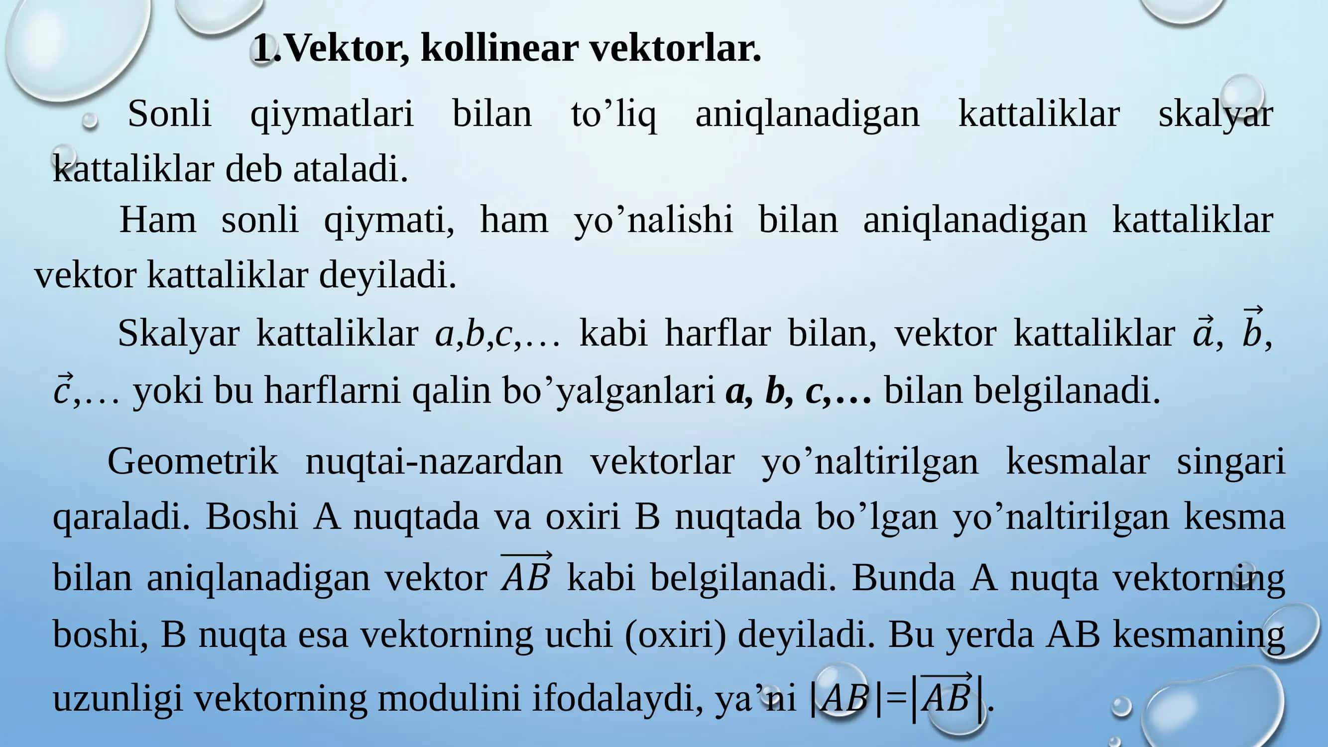Vektorlar va ular ustida amallar 3