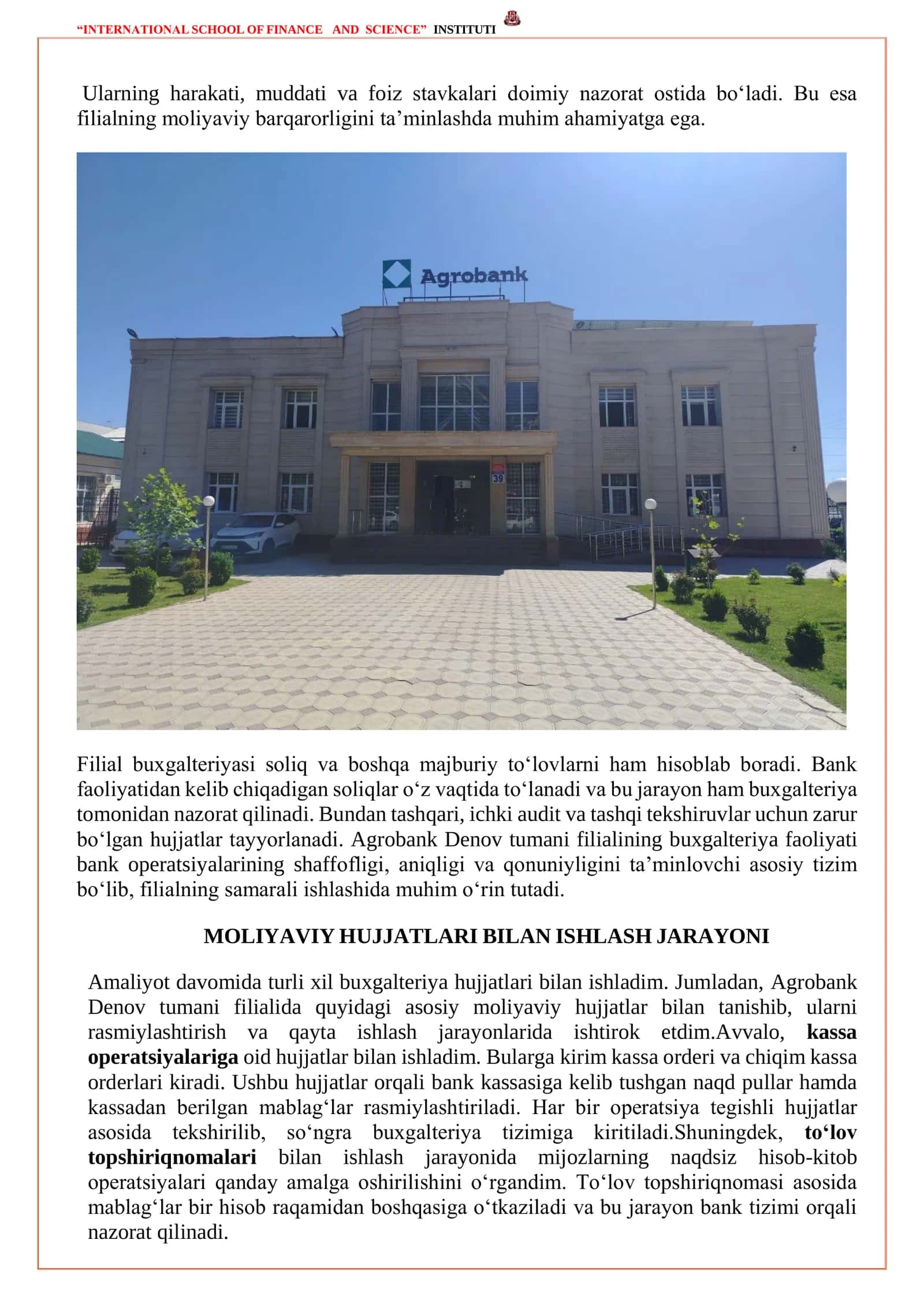 Agrobank Bitiruv malakaviy amaliyot hisoboti Agrobank 3