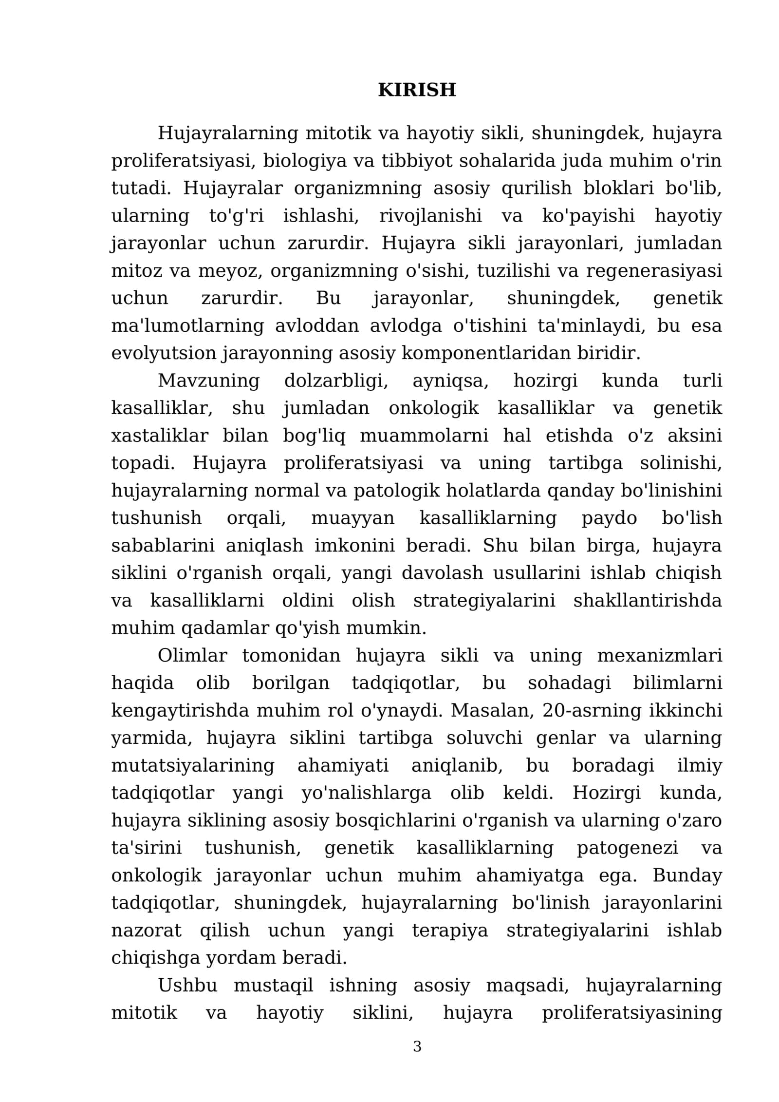 Hujayralaming mitotik va hayotiy sikli. Iujayra proliferatsiyasi. Hujayraning meyotik bo'linishi. Mitoz va meyozning patologiyasi 3