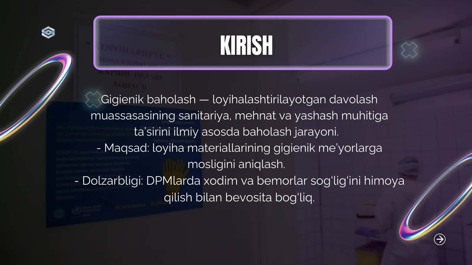 LOYIHA MATERIALLARI BO'YICHA DAVOLASH-PROFILAKTIKA MUASSASALARINI GIGIENIK BAHOLASH 3