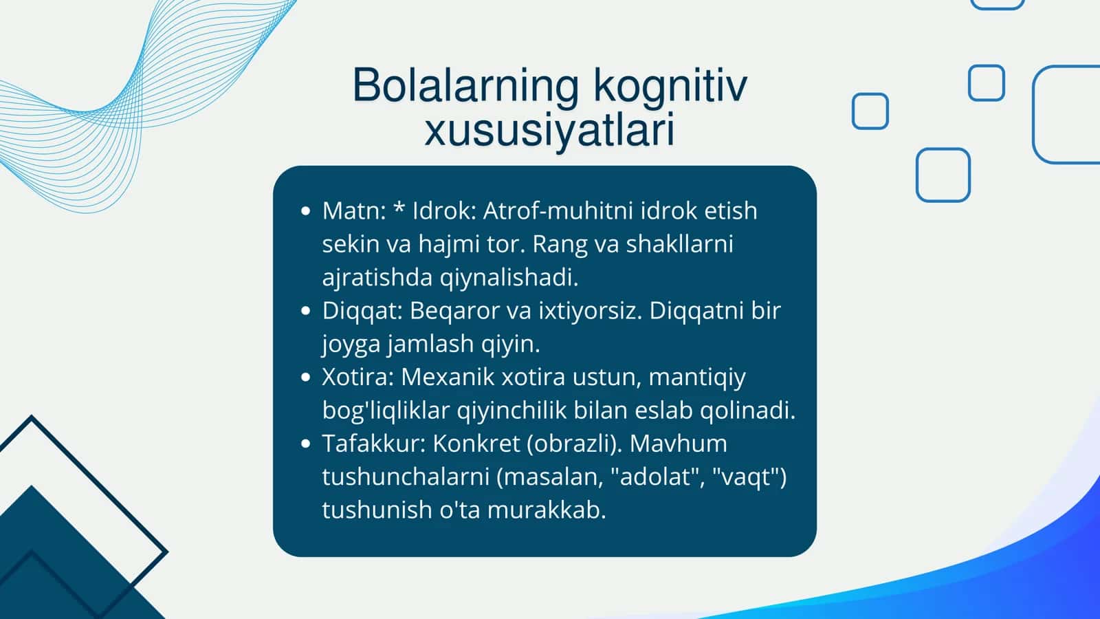 Aqliy rivojlanishda orqada qolgan bolalar bilan ishlash metodikasi 3