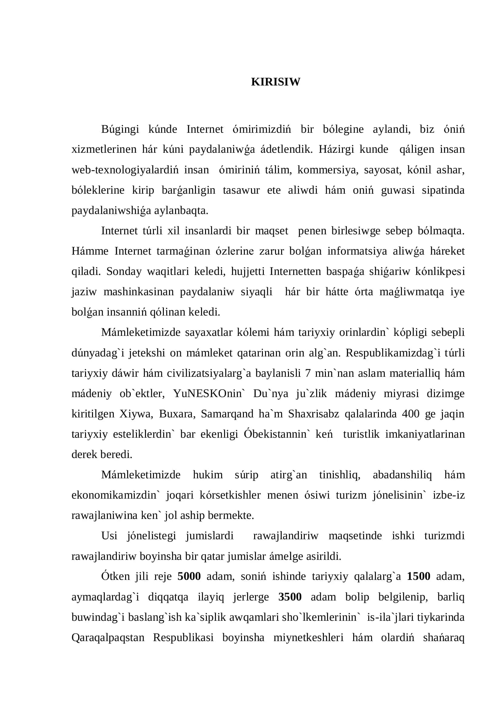 TURIZM TARAWINDA GEOINFORMATSIYALIQ SISTEMALARDI QOLLAW (Qaraqalpaqstan turizm marshrutlari misalinda ) temasina 3