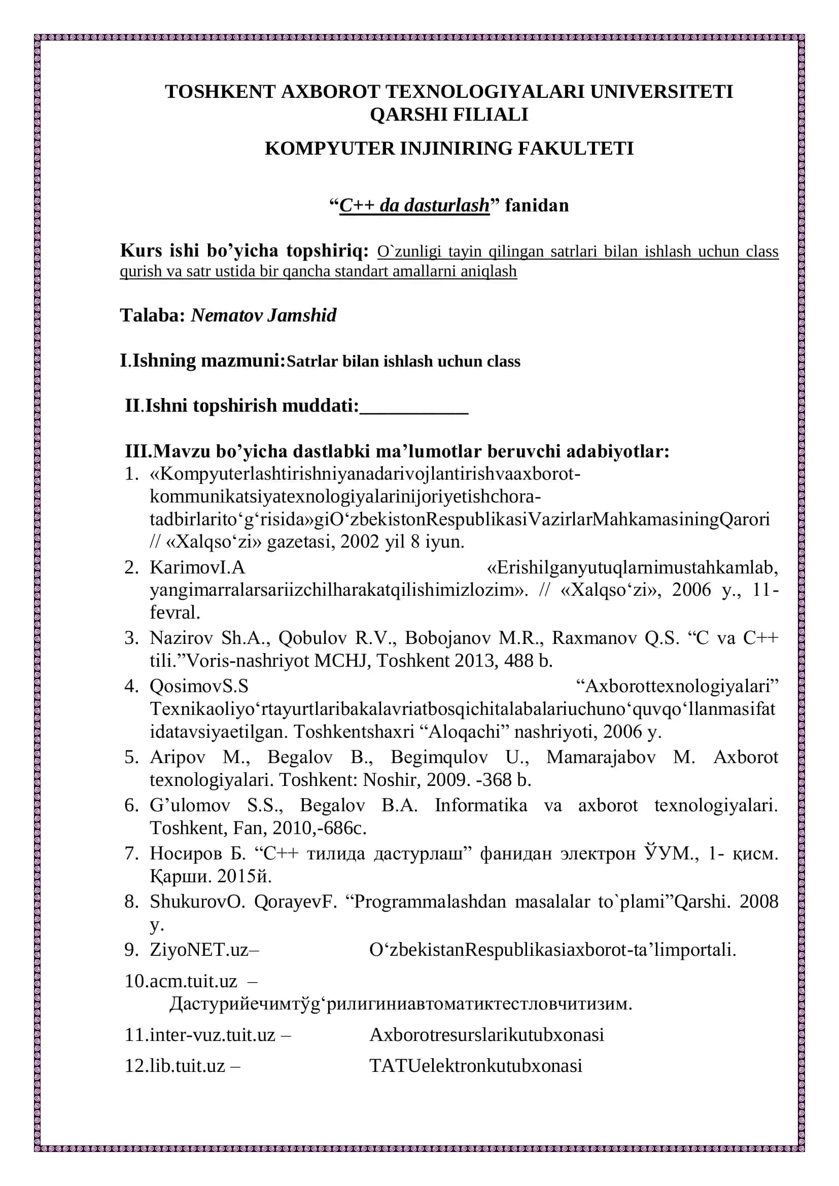 Satrlar bilan ishlash uchun klass 3