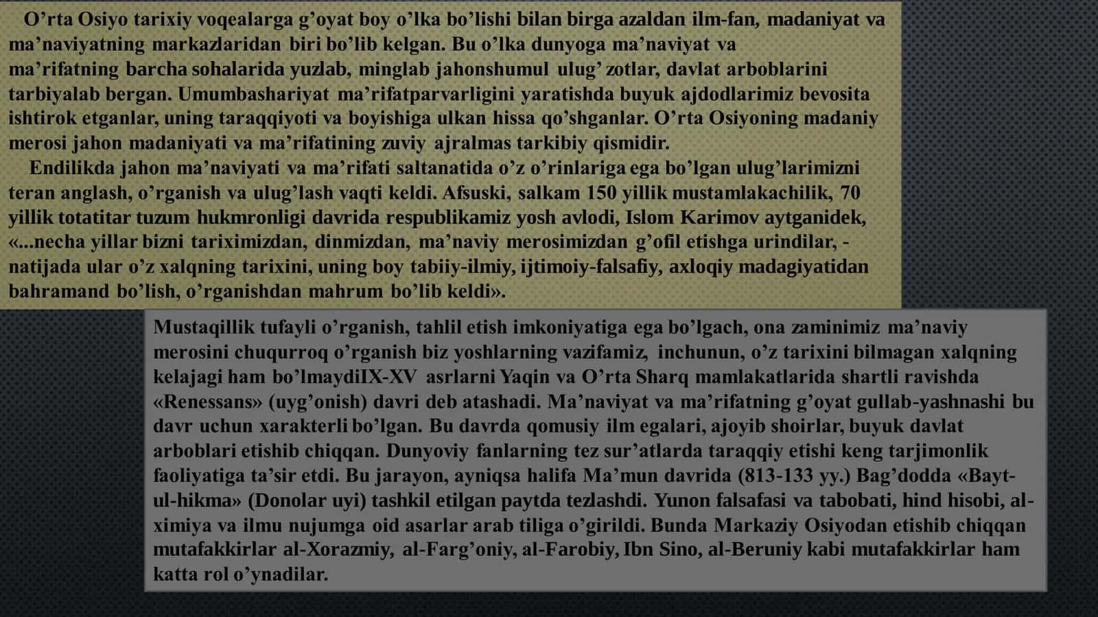 Yuksak ma'naviyatli yoshlarni tarbiyalashda O'rta Osiyo allomalari 3