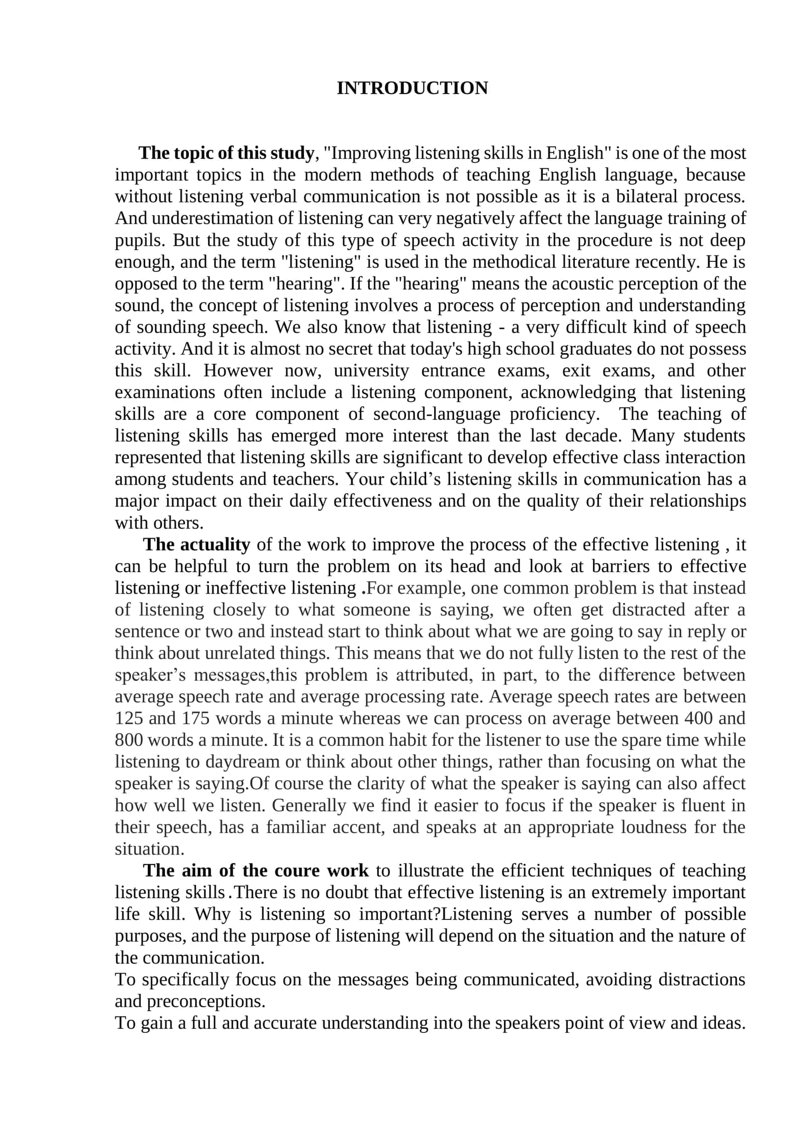COURSE WORK: IMPROVING LISTENING SKILLS IN ENGLISH 3