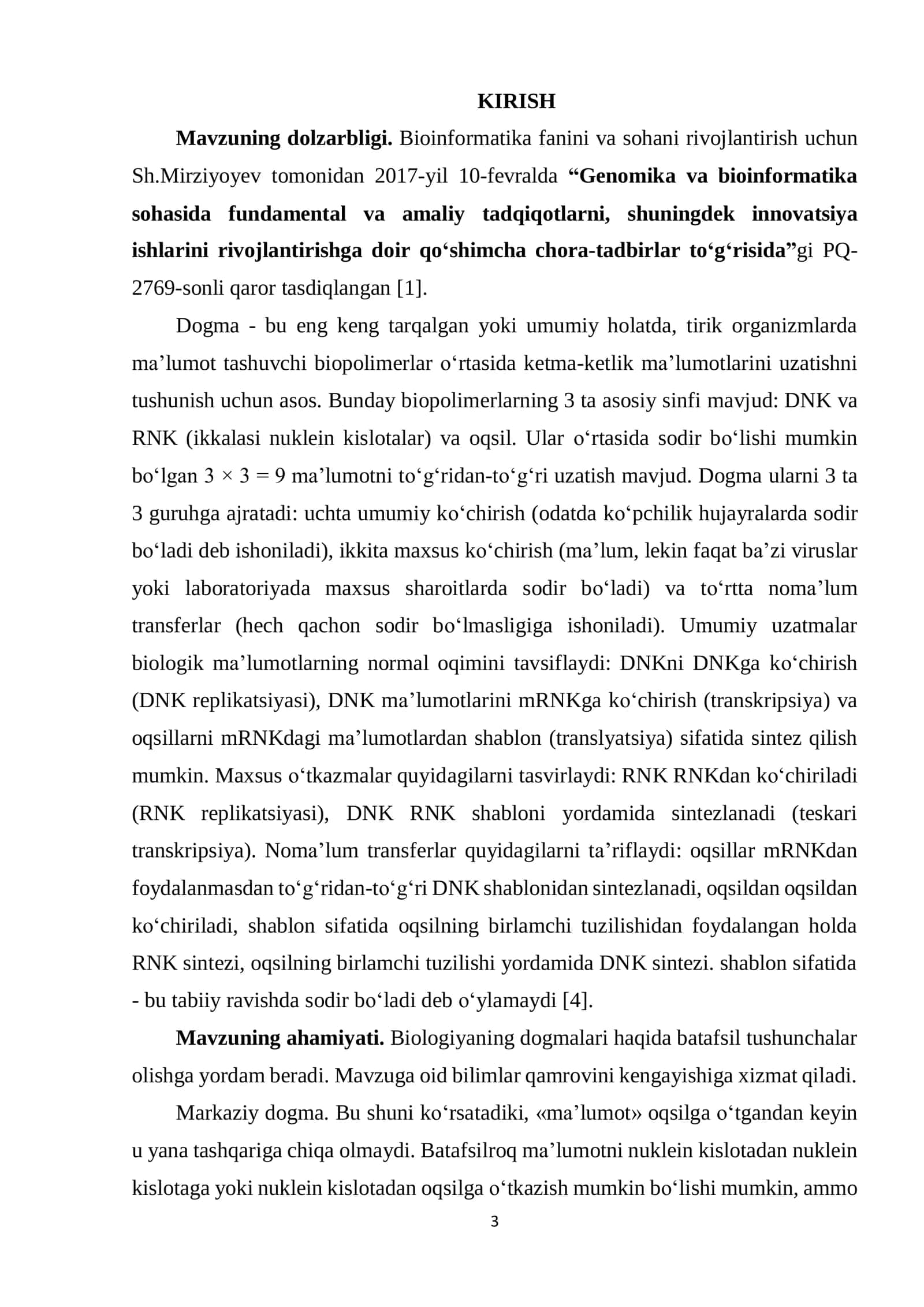Biologiya fanidagi dogmalar: asosiy va ikkinchi darajali 3