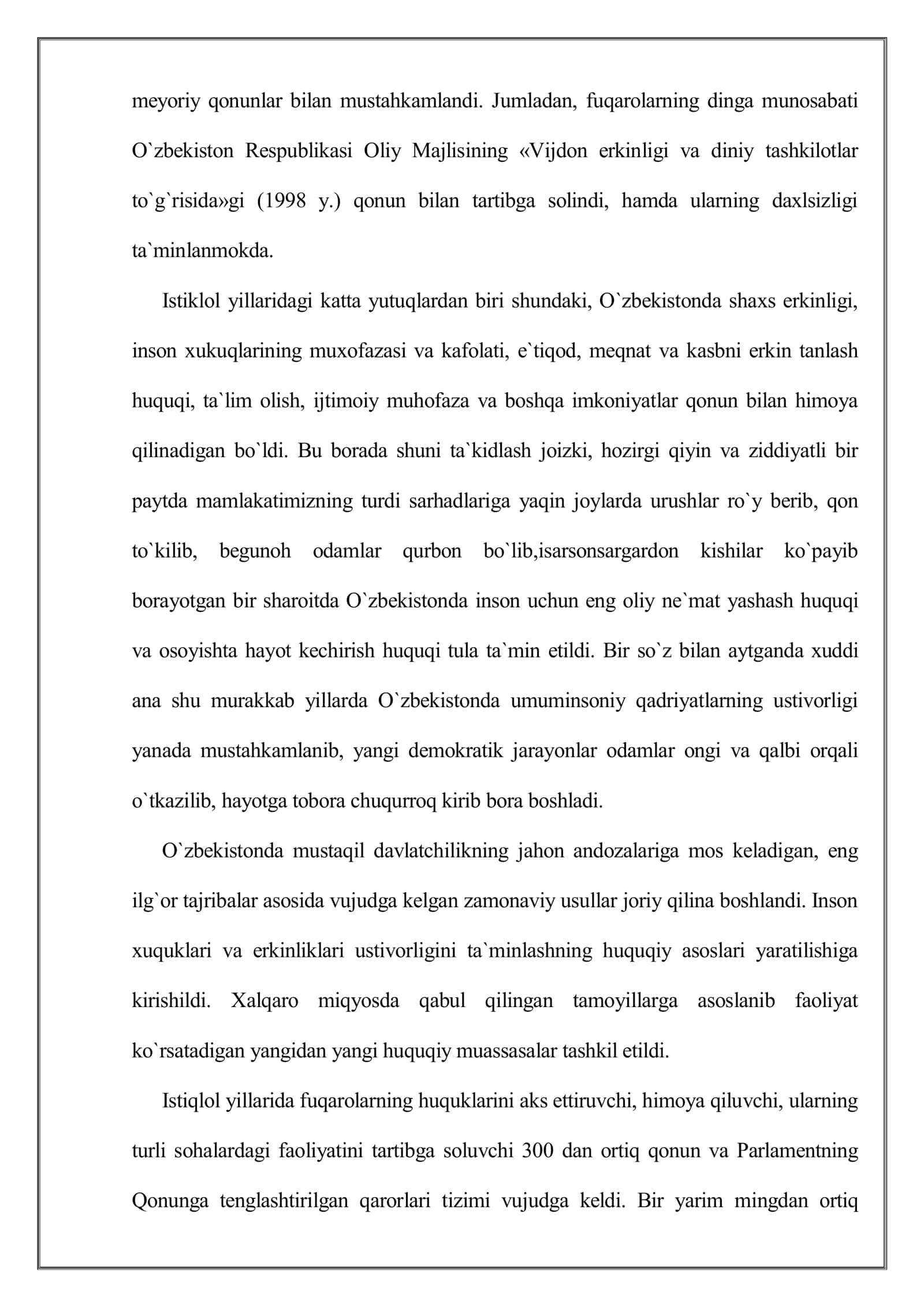 O`zbekistonda inson huquqlari va erkinliklari kafolatining yaratilishi 3