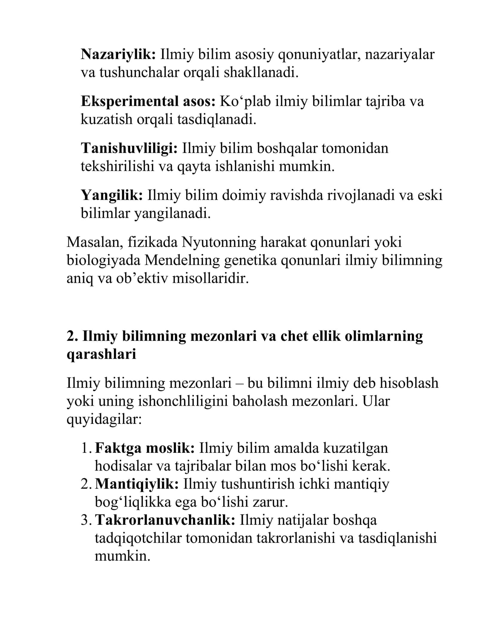 Ilmiy bilim va uning o‘ziga xos xususiyatlari, ilmiy mezonlari 3