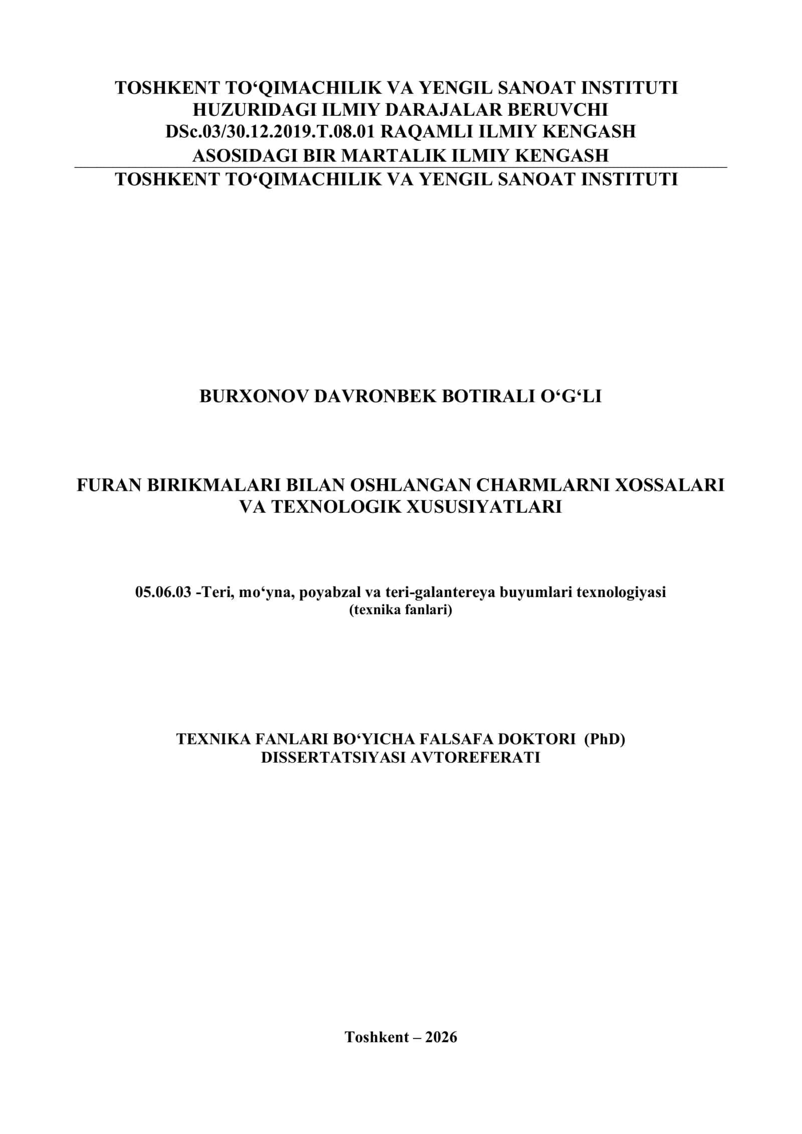 Furan birikmalari bilan oshlangan charmlarni xossalari va texnologik xususiyatlari 3